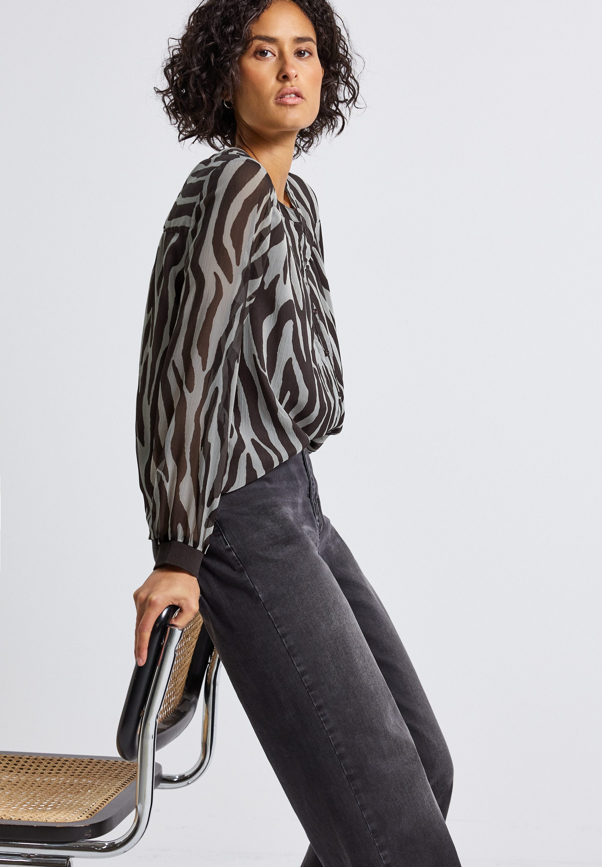 STREET ONE Chiffon blouse met zebraprint