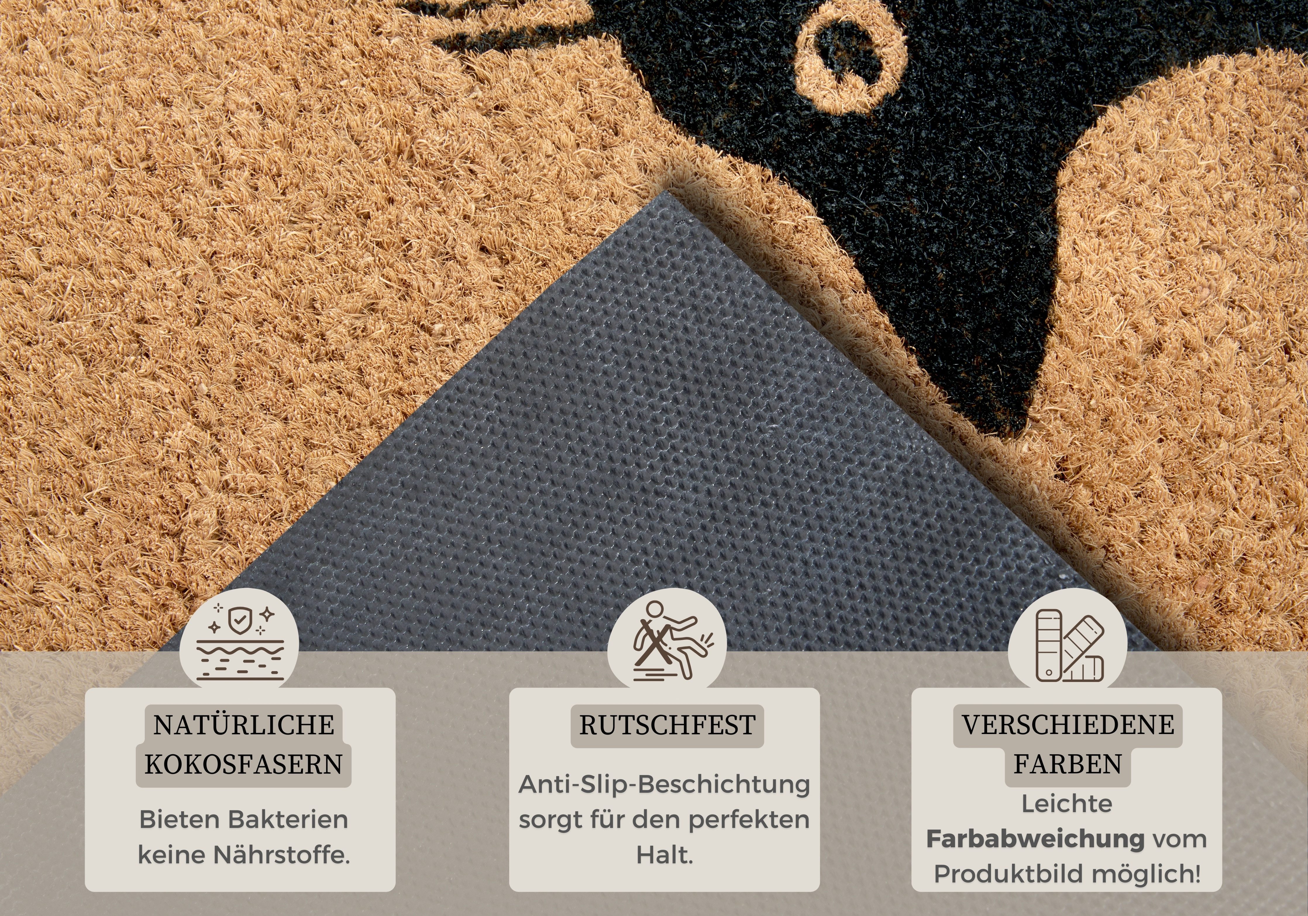 HANSE Home Mat Mix Mats Kokos Cat Fan, deurmat Kokos, vuilopvangmat, outdoor, antislip, binnen, kokosmat, gang