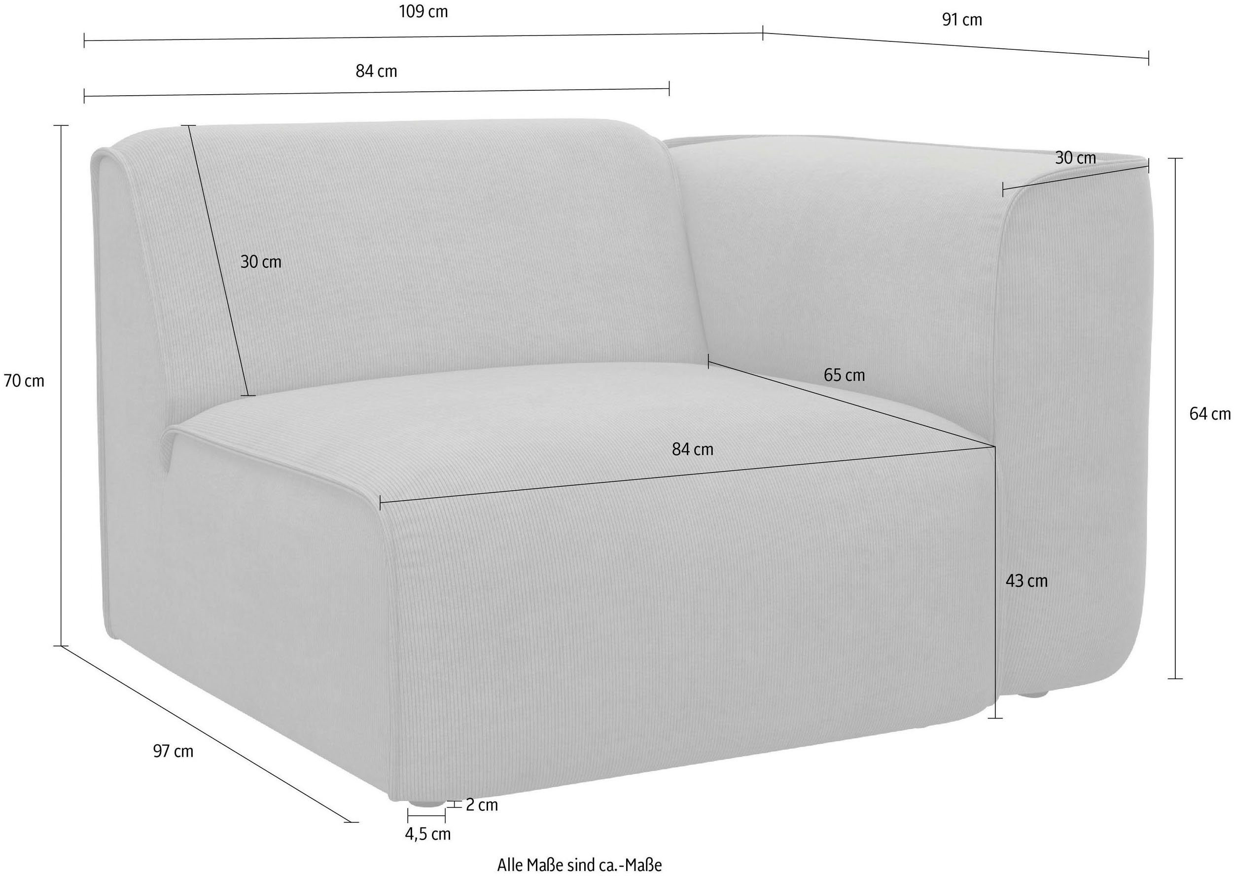RAUM.ID Fauteuil Merid sofa-hoekelement, afmetingen B/D/H: 109/97/46 cm als module of apart te gebruiken, voor individuele samenstelling