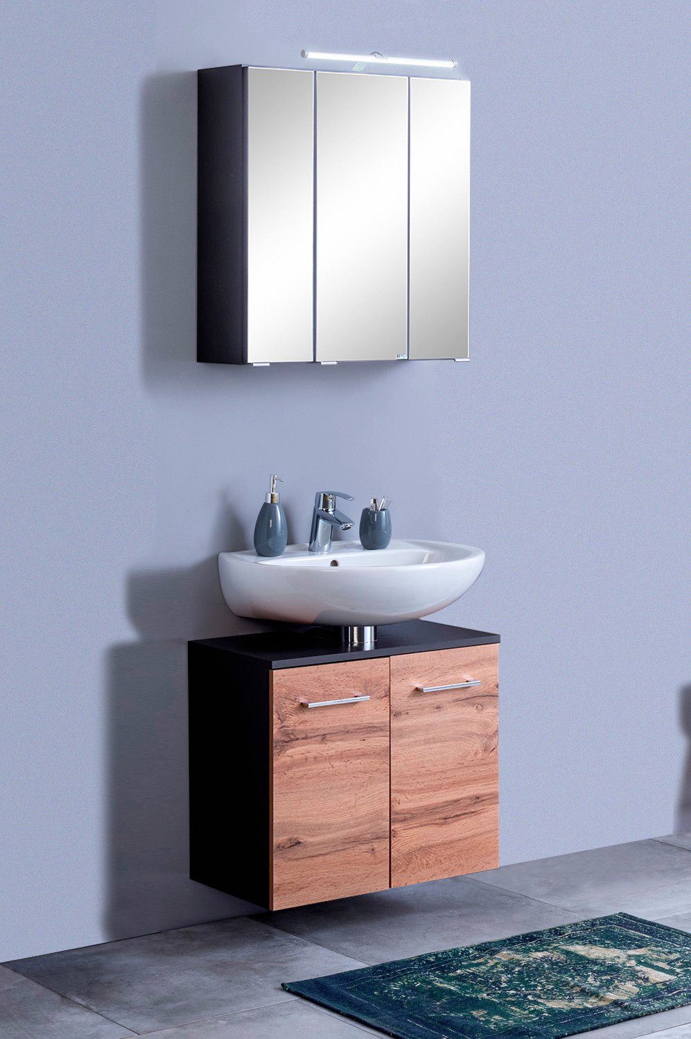 welltime Badkamerserie Avignon met 3d-spiegelkast met led-opzetlamp (2-delig)