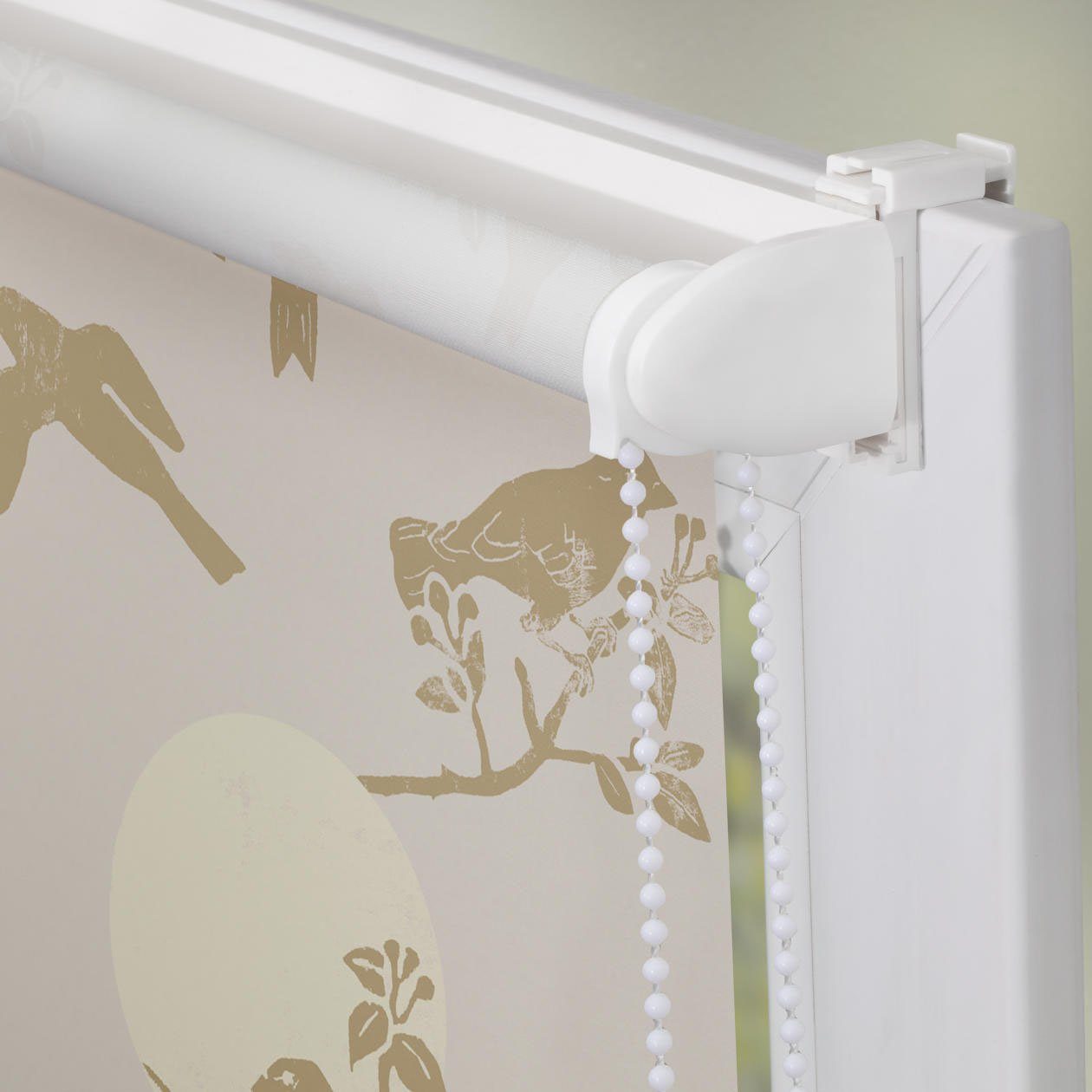 LICHTBLICK Rolgordijn met zijbediening Rolgordijn Klemmfix, zonder boren, verduistering, Moon Birds - beige (1 stuk)