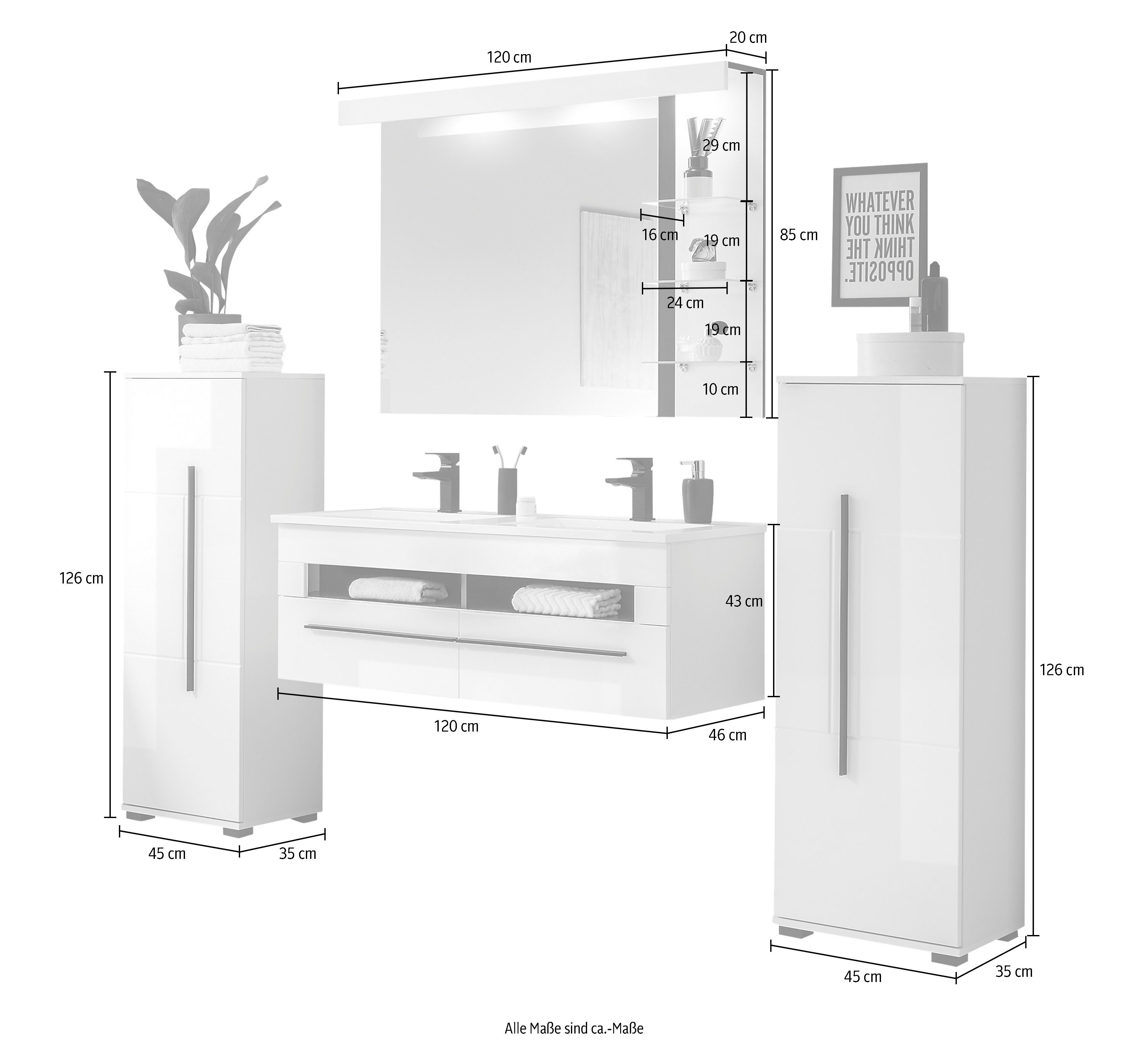 INOSIGN Badkamerserie Cantara, Bad im modernen Design, 4-teiliges Badezimmer Hoogglanzende fronten (set, 4-delig)