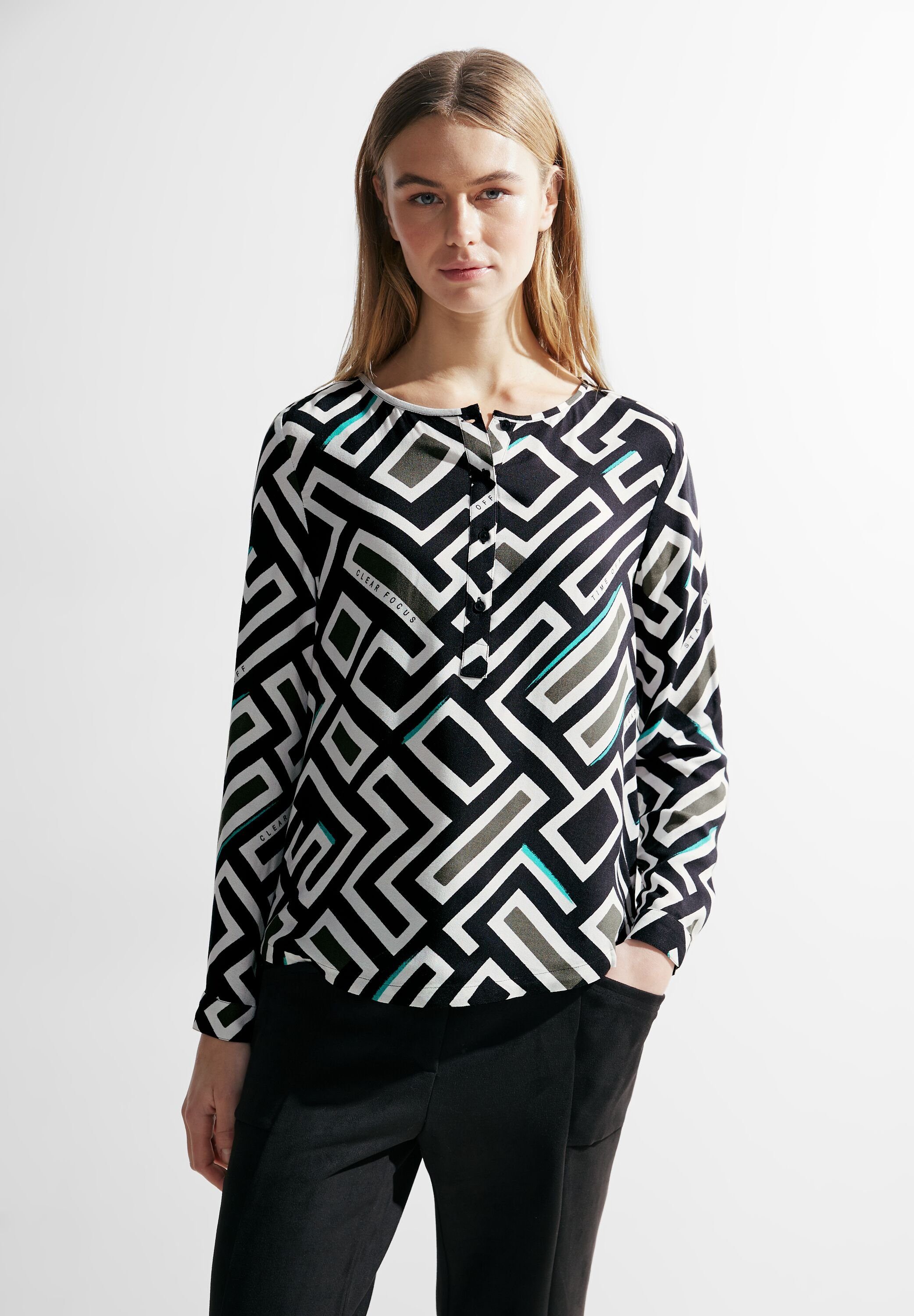 Cecil Blouse met lange mouwen met grafisch patroon dames blouses maat L (42) zwart