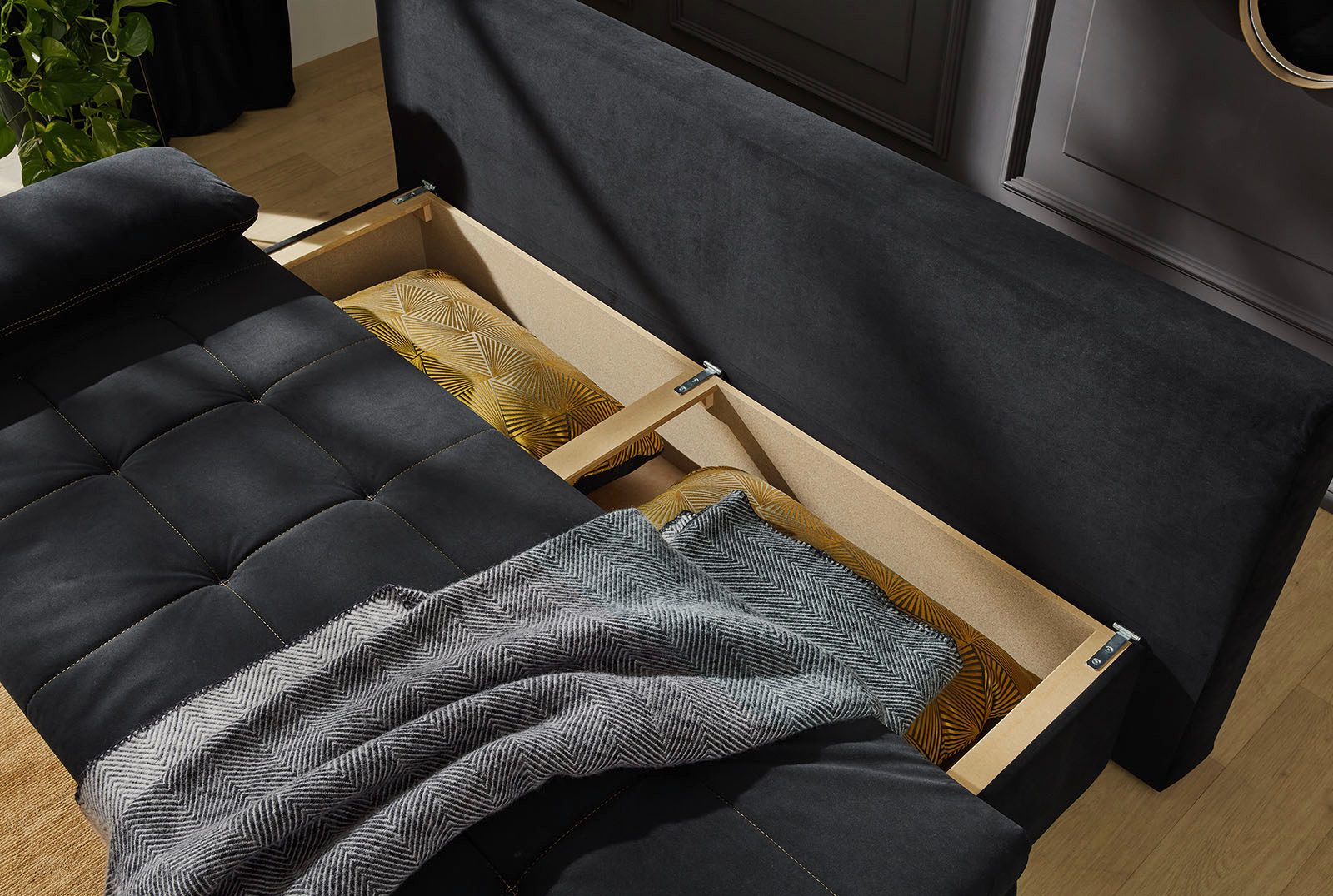 Jockenhöfer Gruppe Slaapbank Sarah, met gastenbedfunctie goudkleurige, glamoureuze elementen, bedbox