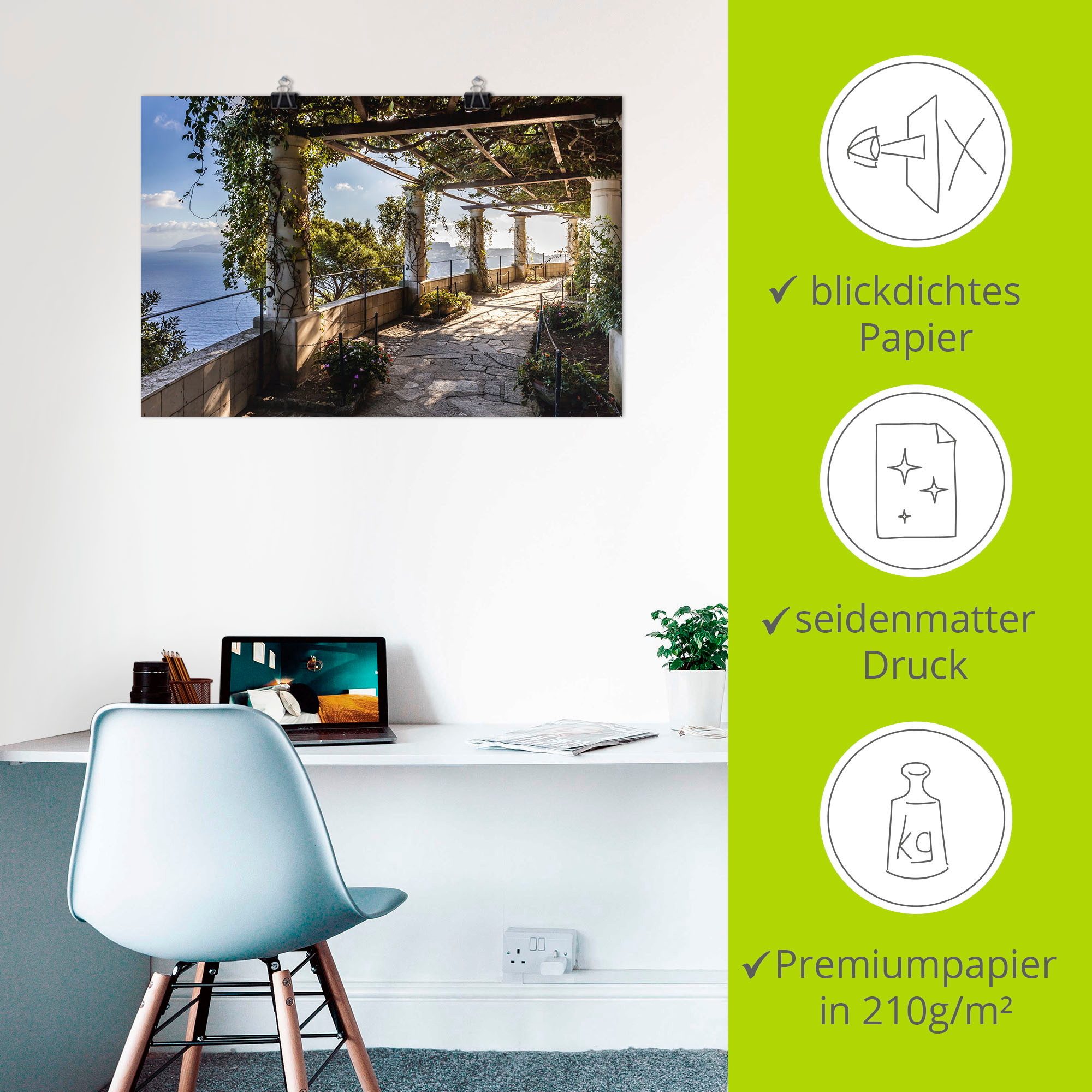 Artland Artprint Tuin van de villa San Michele op capri als artprint van aluminium, artprint voor buiten, artprint op linnen, poster, muursticker
