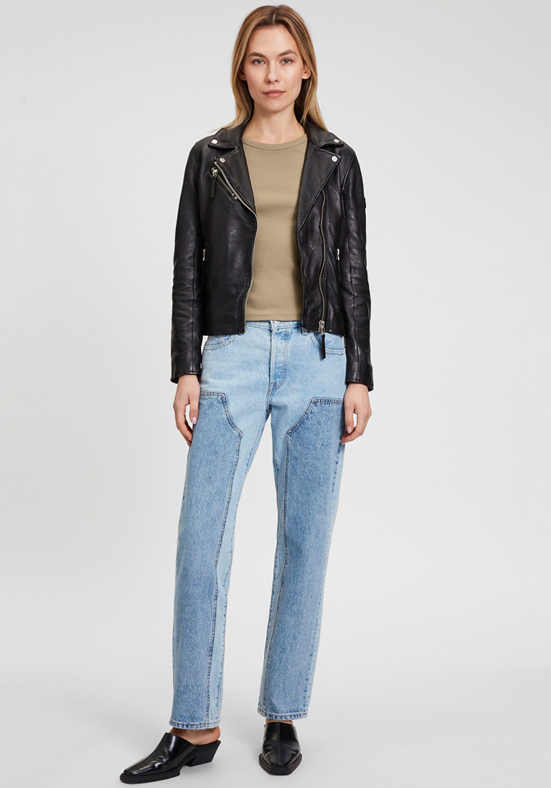 Mauritius Leren jack PGG W14 LEGV in bikerstijl, asymmetrische rits, reverskraag