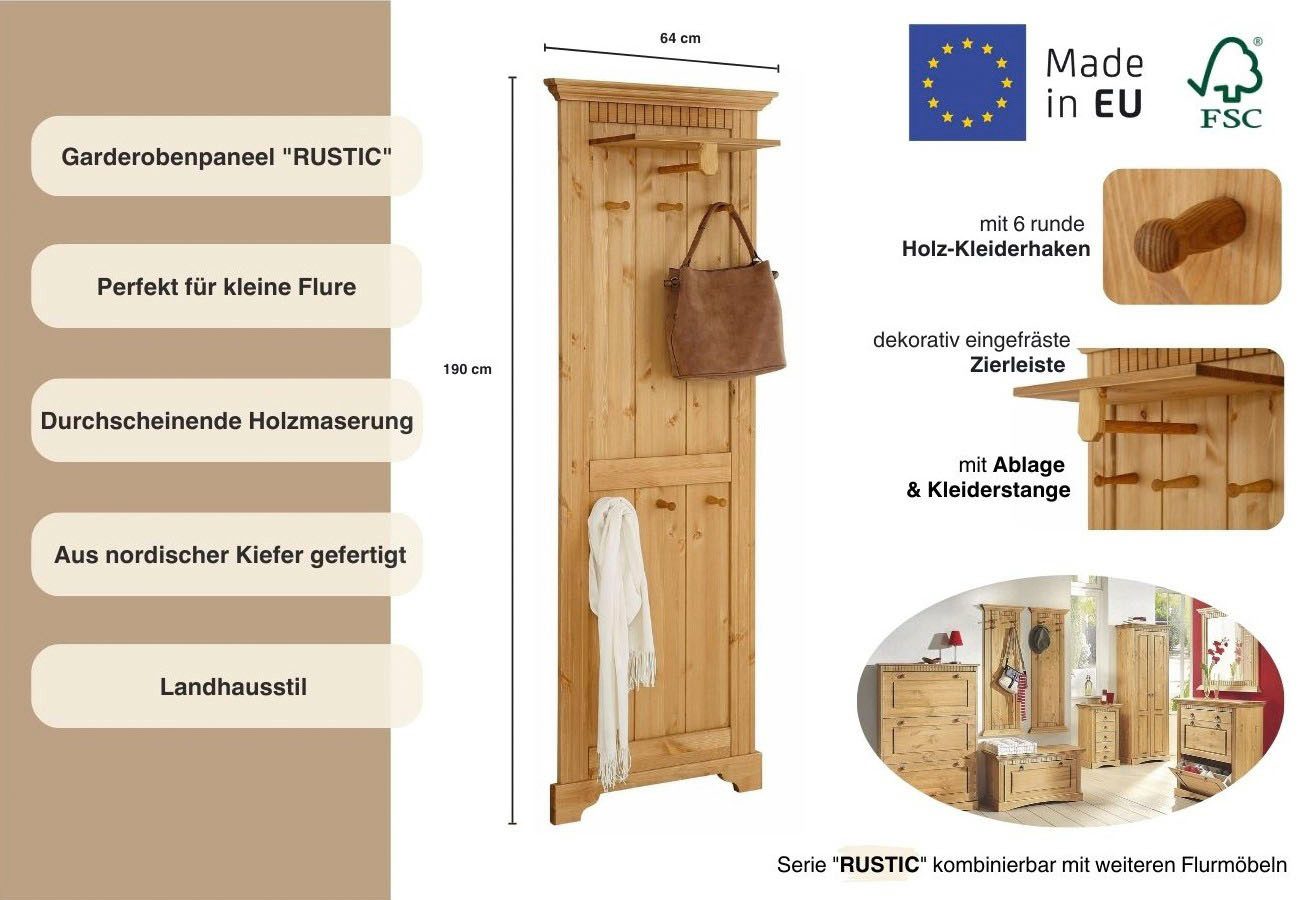 Home affaire Kapstokpaneel Rustiek gemaakt van massief, fsc-gecertificeerd grenen, 64 cm breed