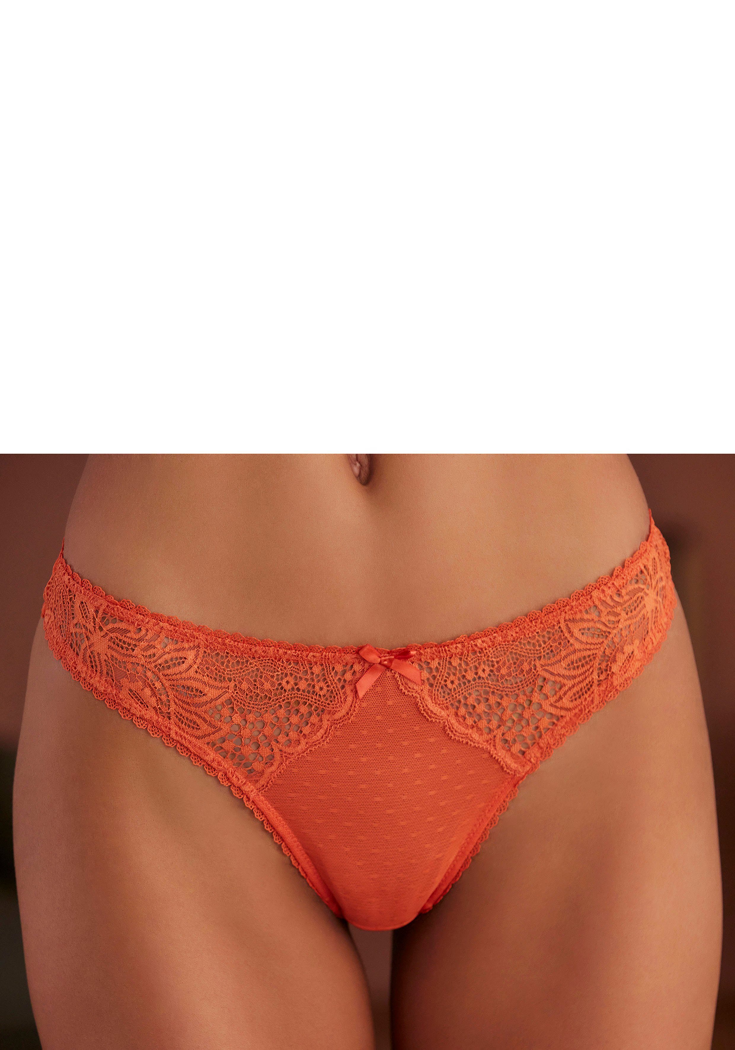 Vivance String met kanten inzetten opzij in gebloemde look dames strings maat 40/42 geel
