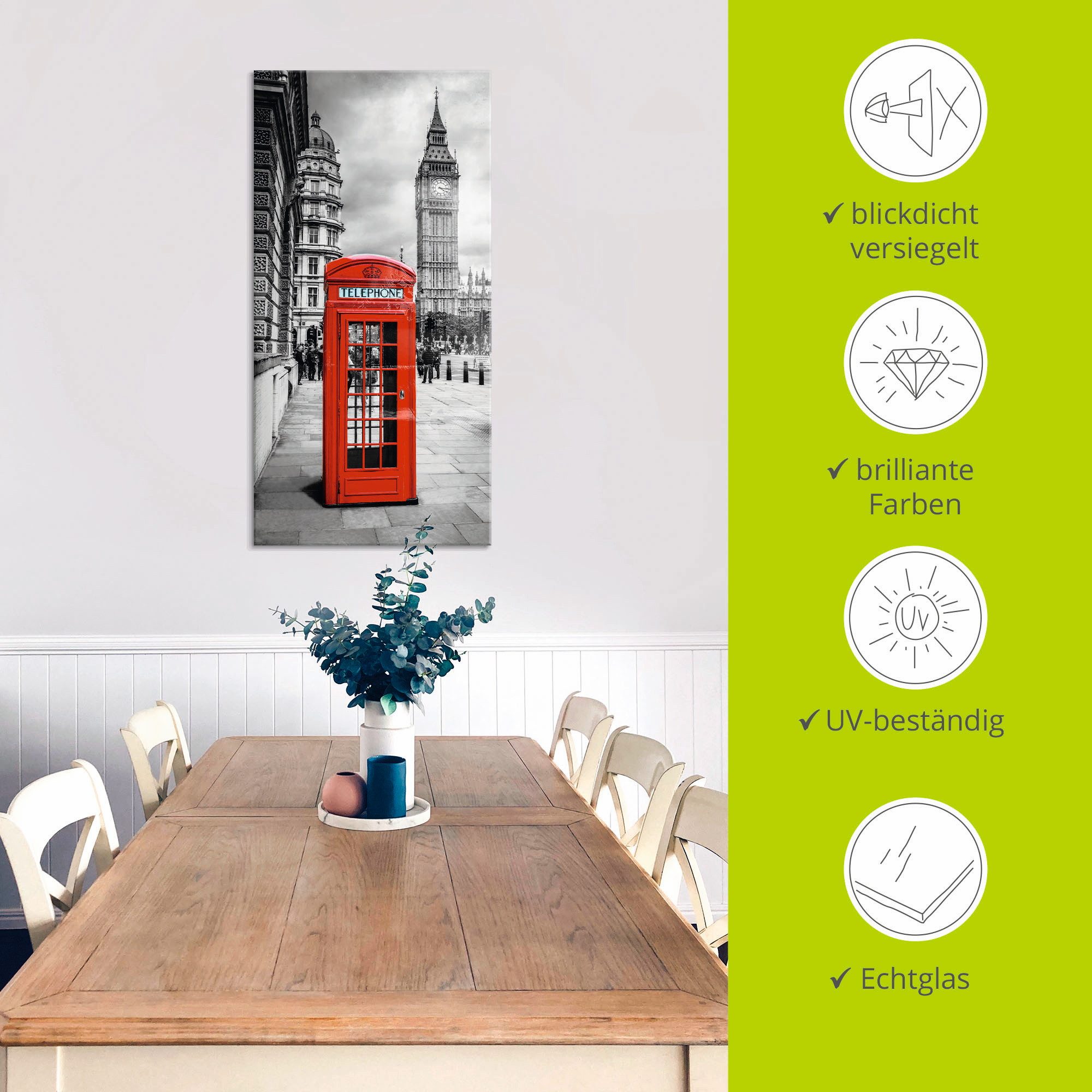 Artland Print op glas London telefooncel I in verschillende maten