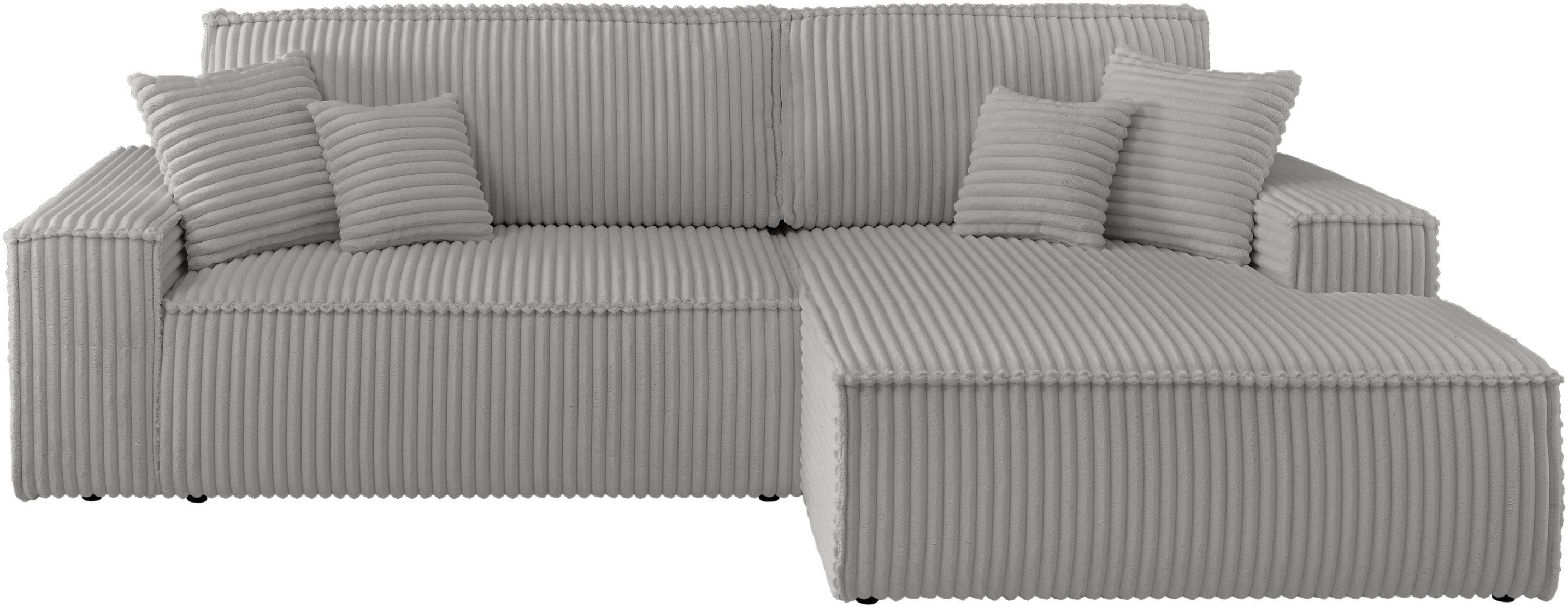andas Hoekbank Finnley slaapbank 267 cm in Bouclé, fijne structuur en cord, L-vorm