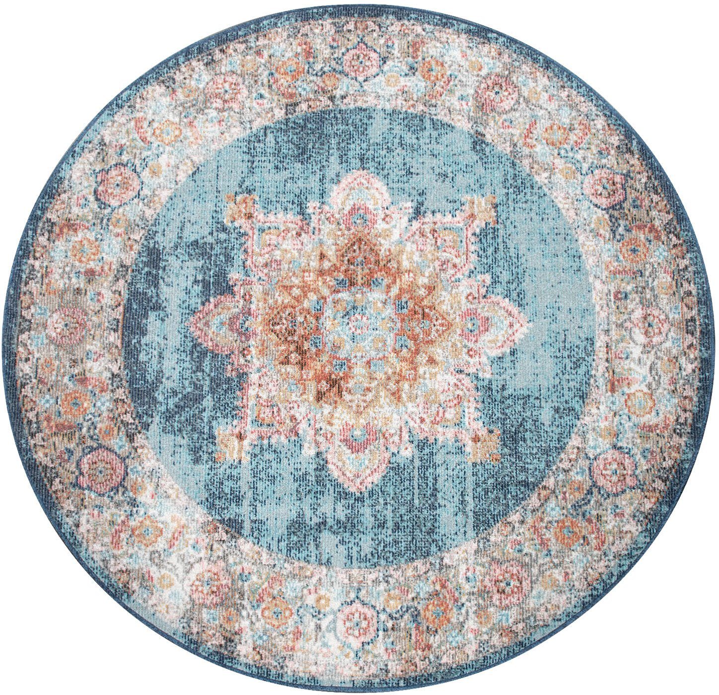 Paco Home Vloerkleed Torres 275 Korte pool, oriënt-look, vintage-design, geschikt voor binnen en buiten moderne vloerkleden maat Ø 200 cm x 8 mm