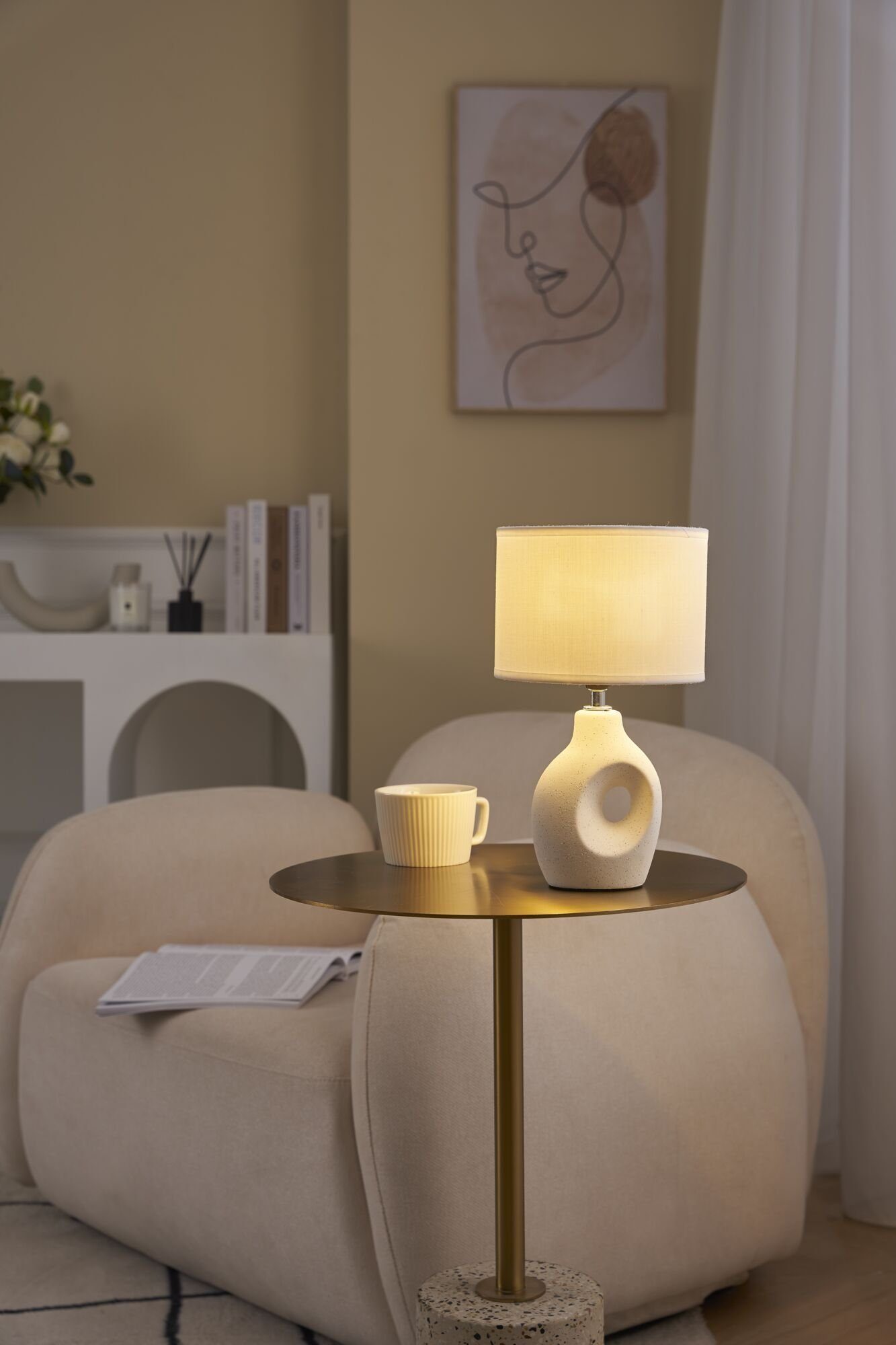 Pauleen Tafellamp Pure Crush max20W wit/beige 230V stof/keramiek