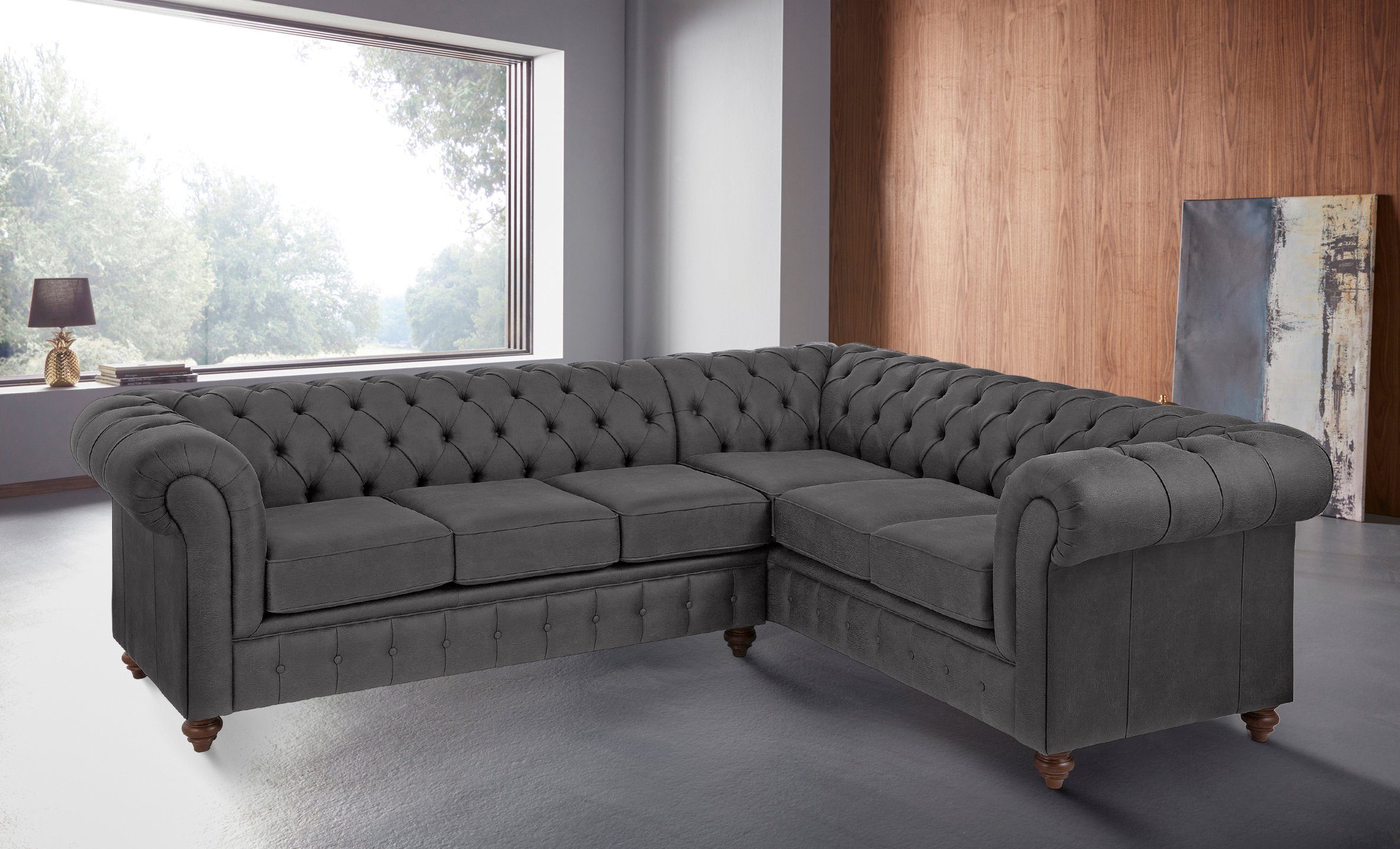 Home affaire Chesterfield-bank Chesterfield hoekbank, ook in leer L-vorm hoogwaardige knoopdetails, langer gedeelte links of rechts naar keuze