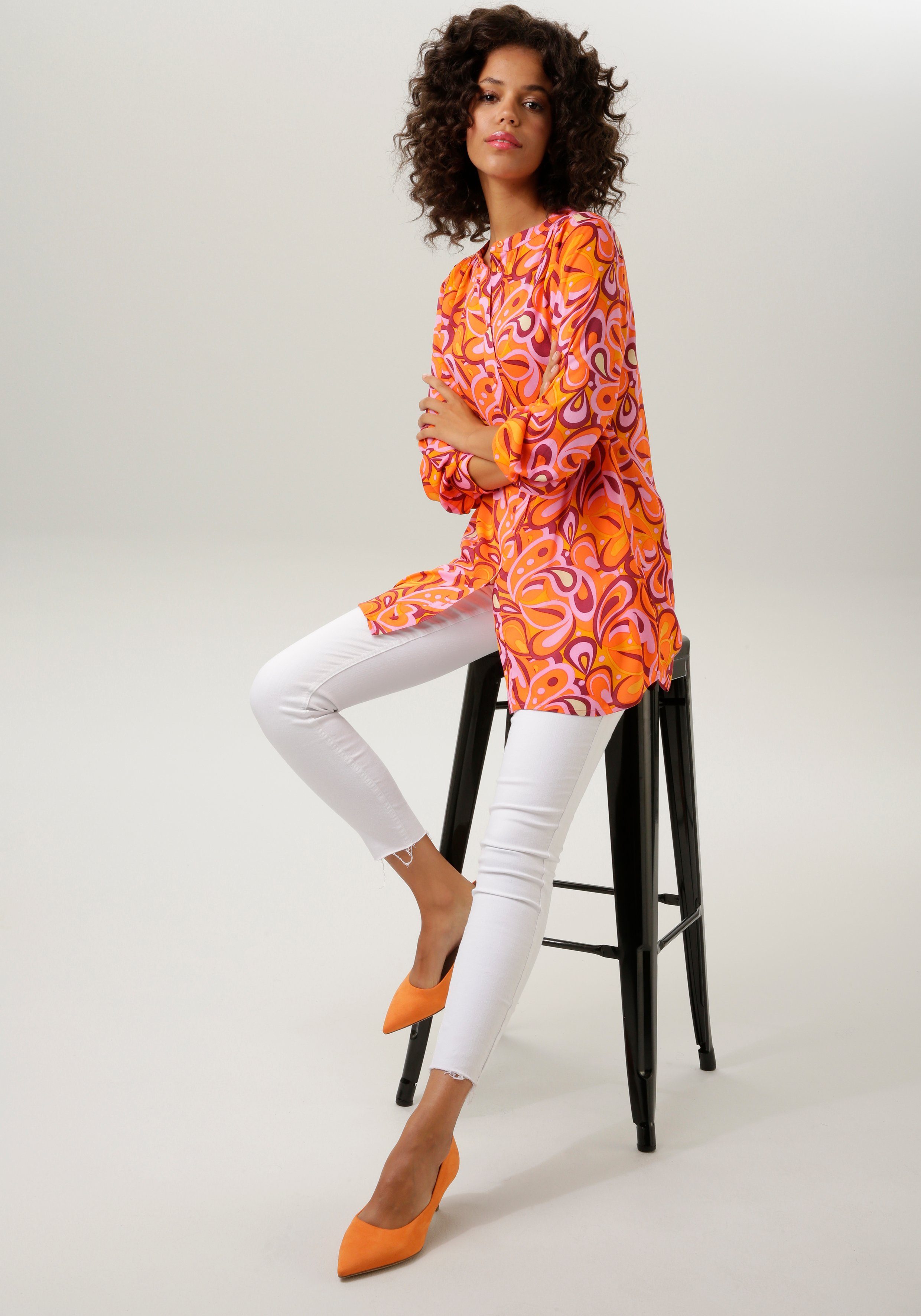 Aniston CASUAL Lange blouse met harmonieuze kleuren grafische print nieuwe collectie