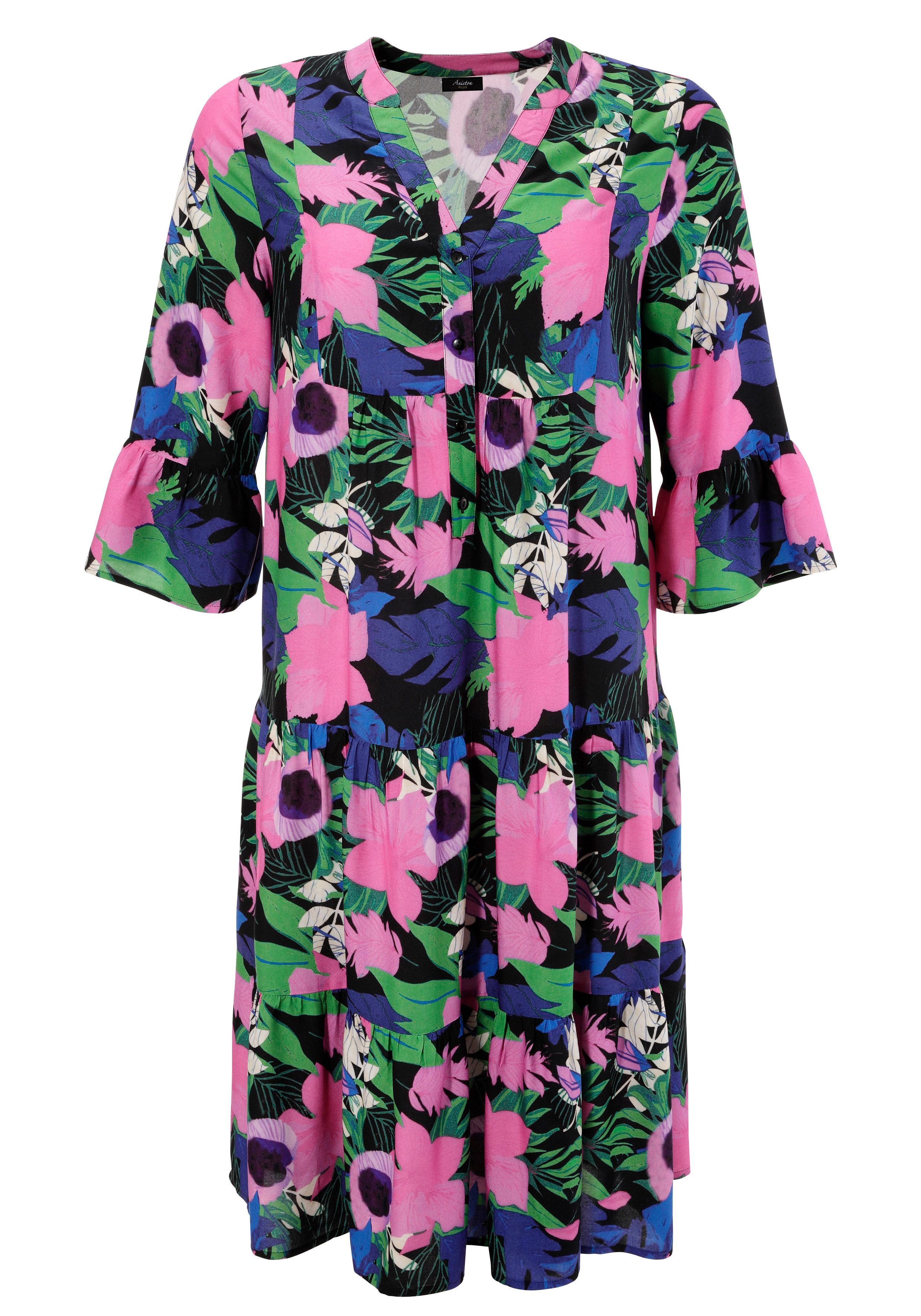 Aniston PLUS Midi-jurk met kleurrijke, grootschalige bloemenprint - nieuwe collectie