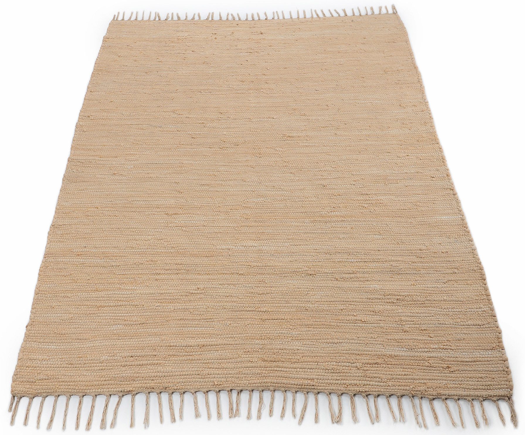 carpetfine Vloerkleed Kelim Chindi uni Tweezijdig te gebruiken kleed, puur katoen, met de hand geweven, unikleuren, met franje