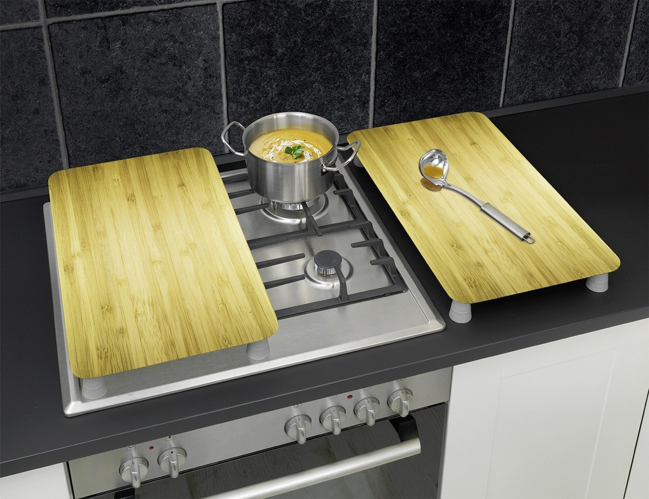 Maximex Kookplaatdeksel Universal Model Holz-Optik Kookplaatafdekking voor alle soorten kookplaten, krasvast, met antislipvoetjes (set, 2-delig)