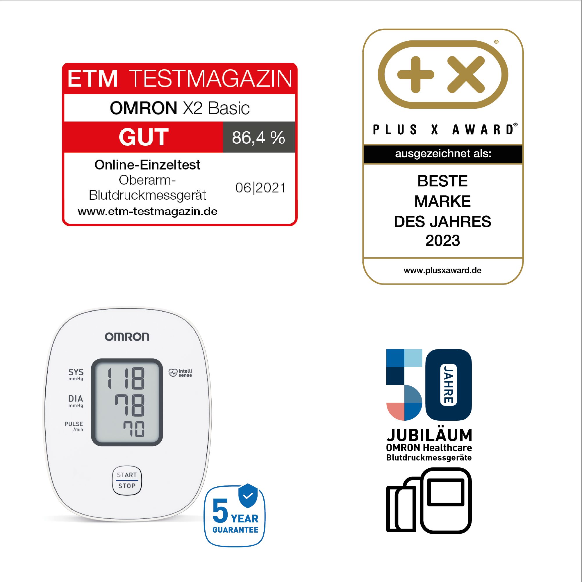 Omron Bloeddrukmeter X2 Basic klinisch gevalideerde nauwkeurigheid met slechts een druk op de knop