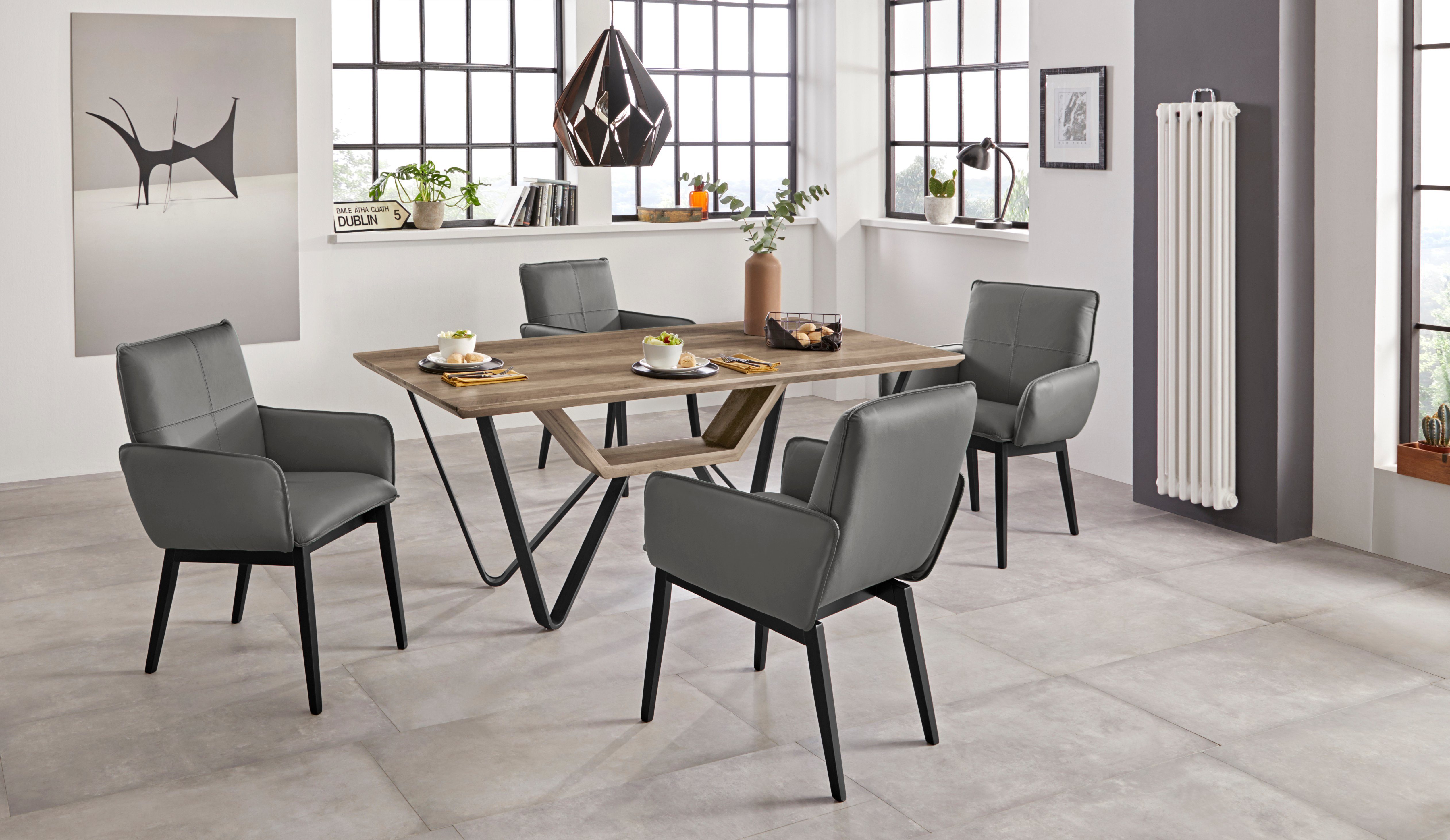 Home affaire Stoel met armleuningen Model 6 Bekleding van microvezel of leer, frame is beuken in zwart gelakt (2 stuks)