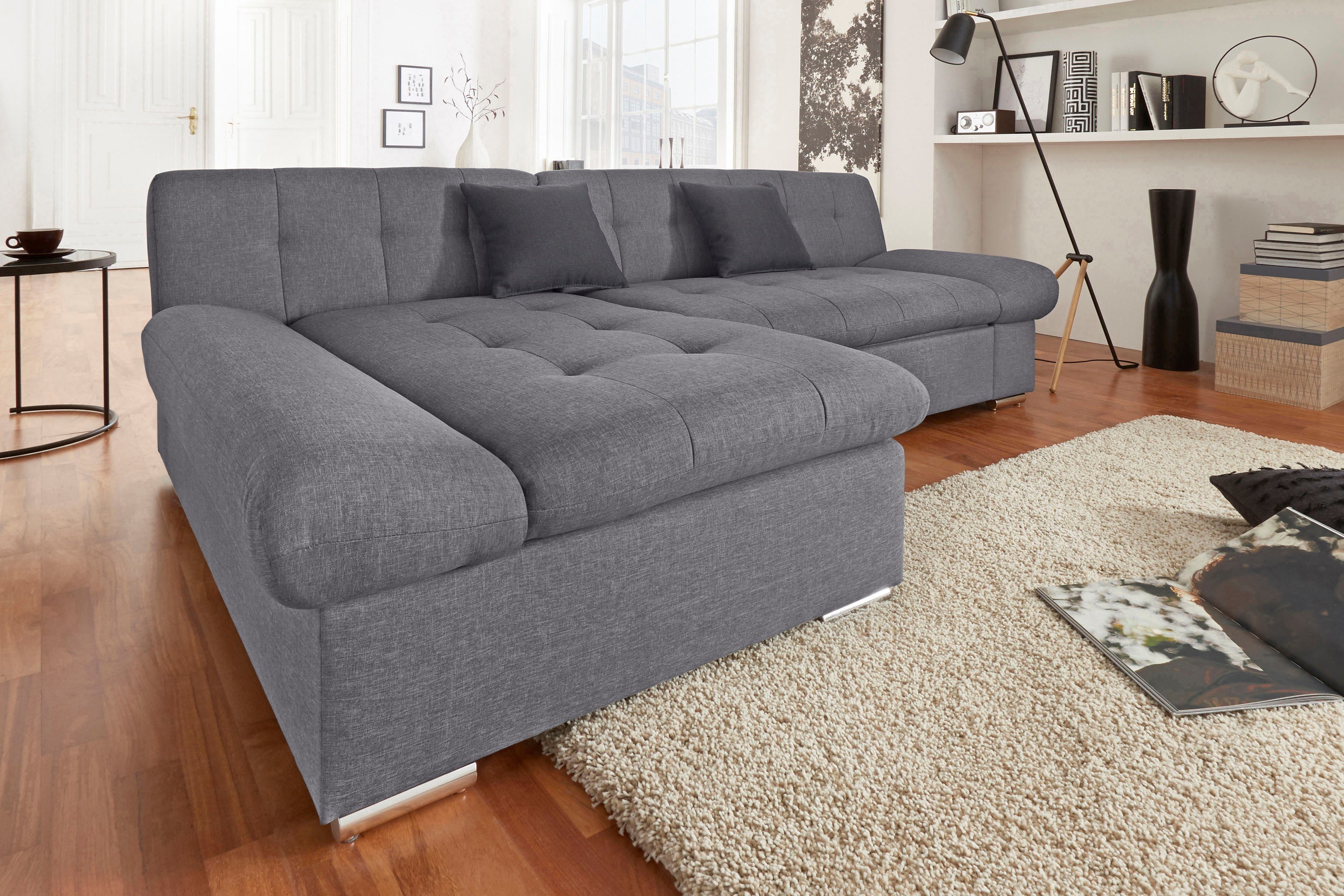 TRENDMANUFAKTUR Hoekbank Reggae II, moderne Optik, Armteilverstellung, B/T 237/156cm, L-Form optioneel met slaapfunctie grijs, hoekbanken, Récamier