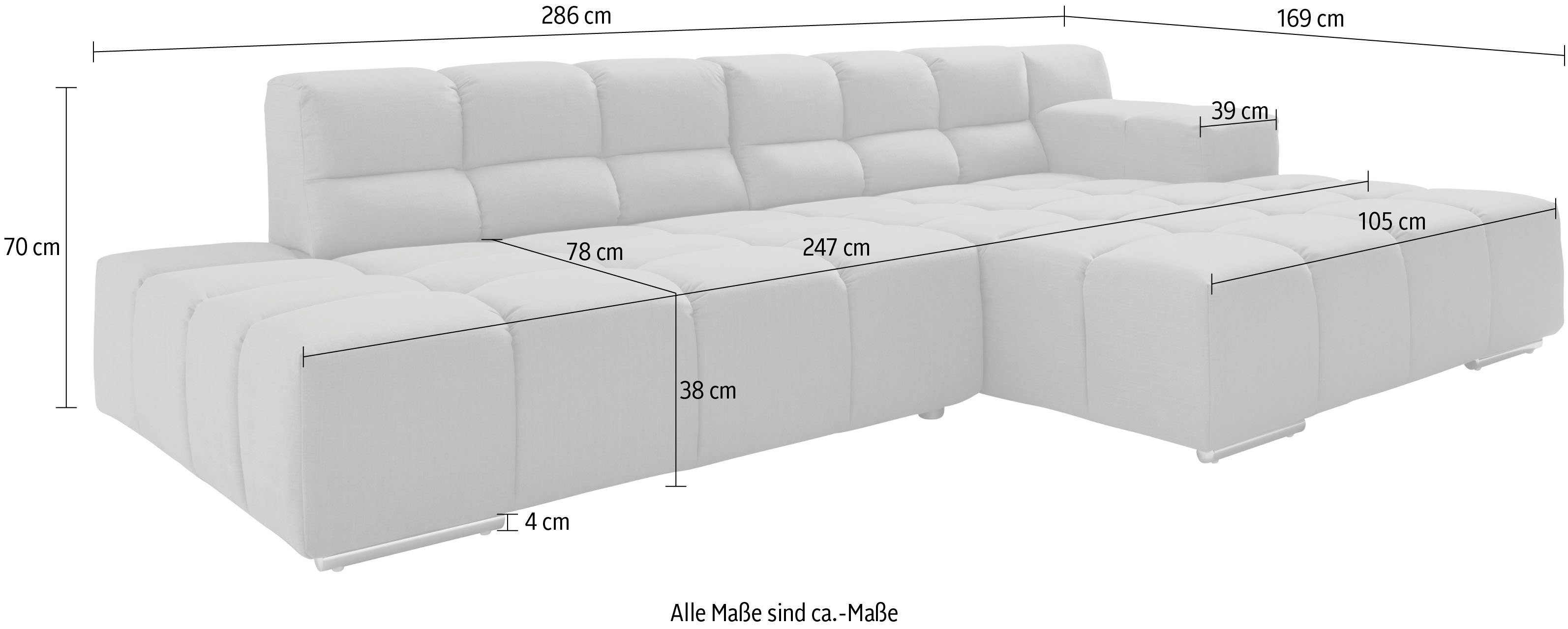 designwerk Hoekbank Temple, designsofa ontmoet hoog zitcomfort, L-vorm Recamiere links of rechts, met verstelling zitdiepte