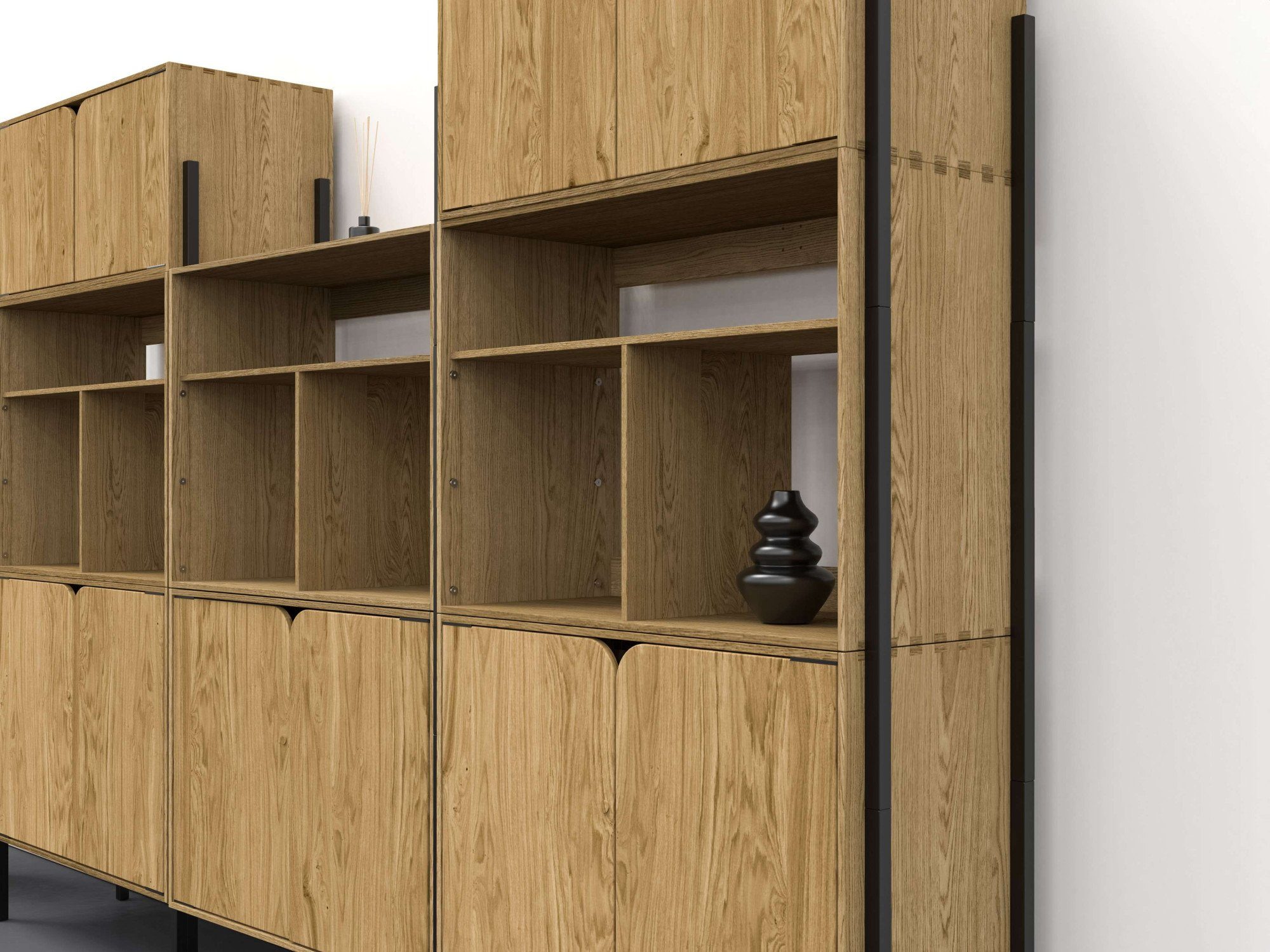 andas Dressoir Finton Commode met 3 open vakken, kast van massief eikenhout