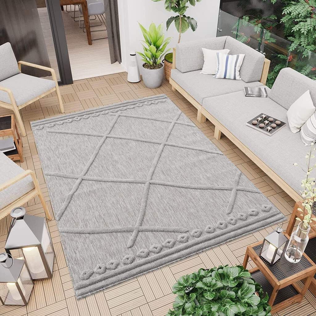 Carpet City Vloerkleed In-& Outdoorkleed Santorini 58578, 3D-Effekt, ruit-look Weerbestendig & uv-bestendig voor terras, balkon, keuken, hal