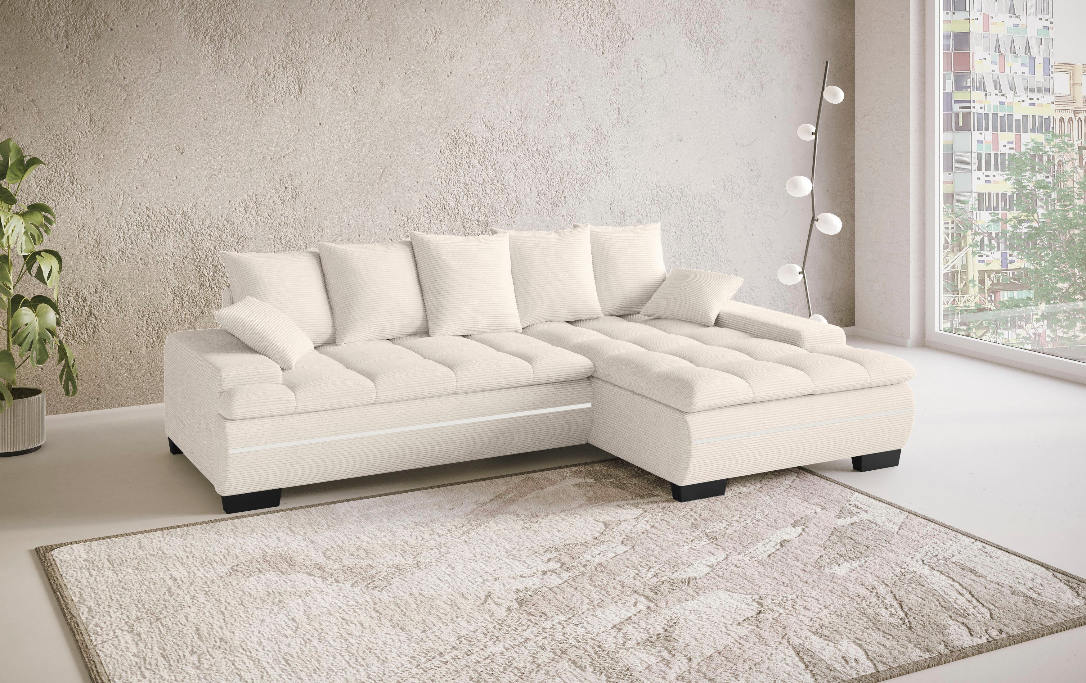 Mr. Couch Hoekbank Haiti II, L-vorm RGB-LED verlichting, koudschuim, optioneel met bed, bedlade