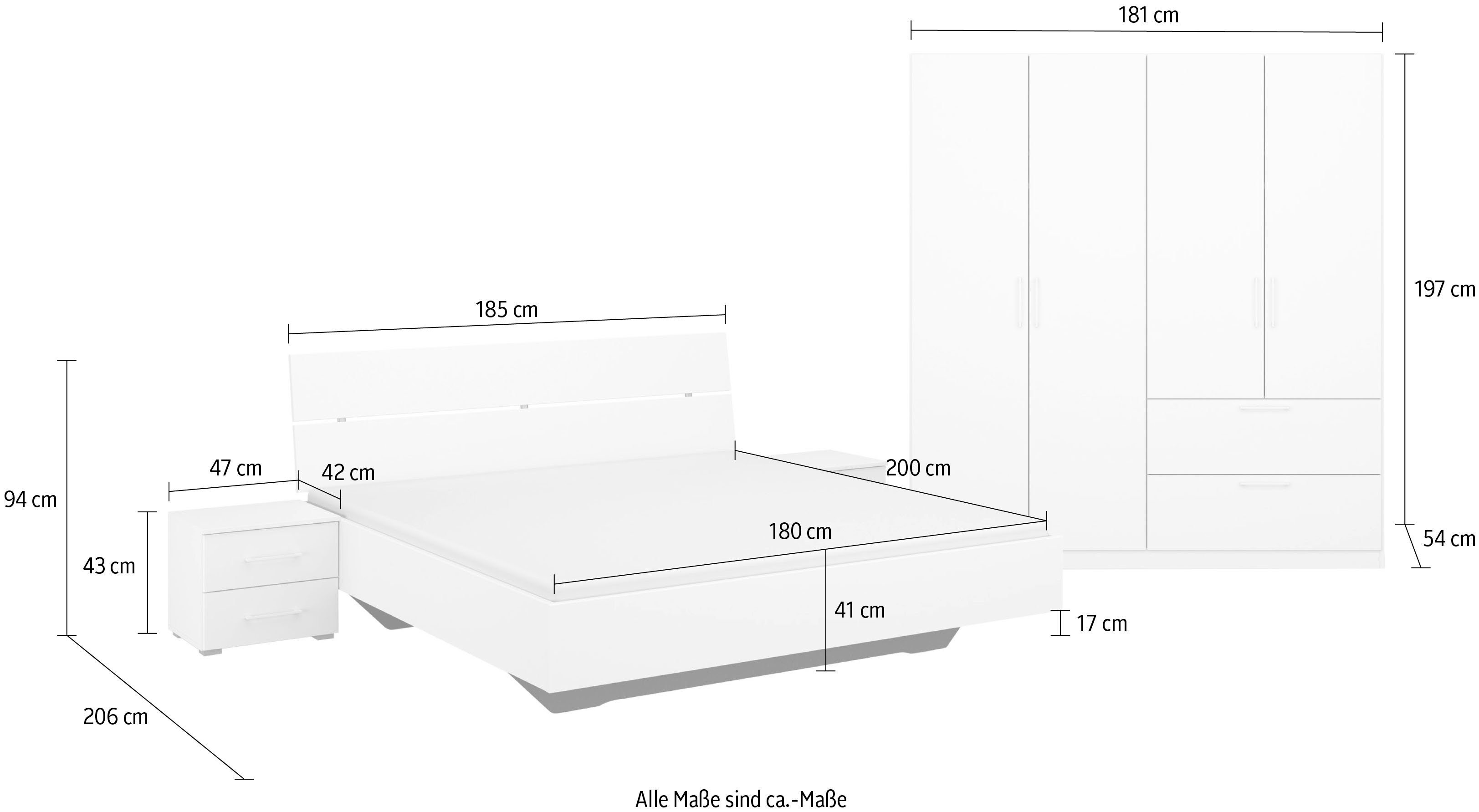 Slaapkamerserie Compleet slaapkamer Challenger (Set van 4 delen) Kast 2 breedtes, bed 3 breedtes, 2 nachttafels MADE IN GERMANY