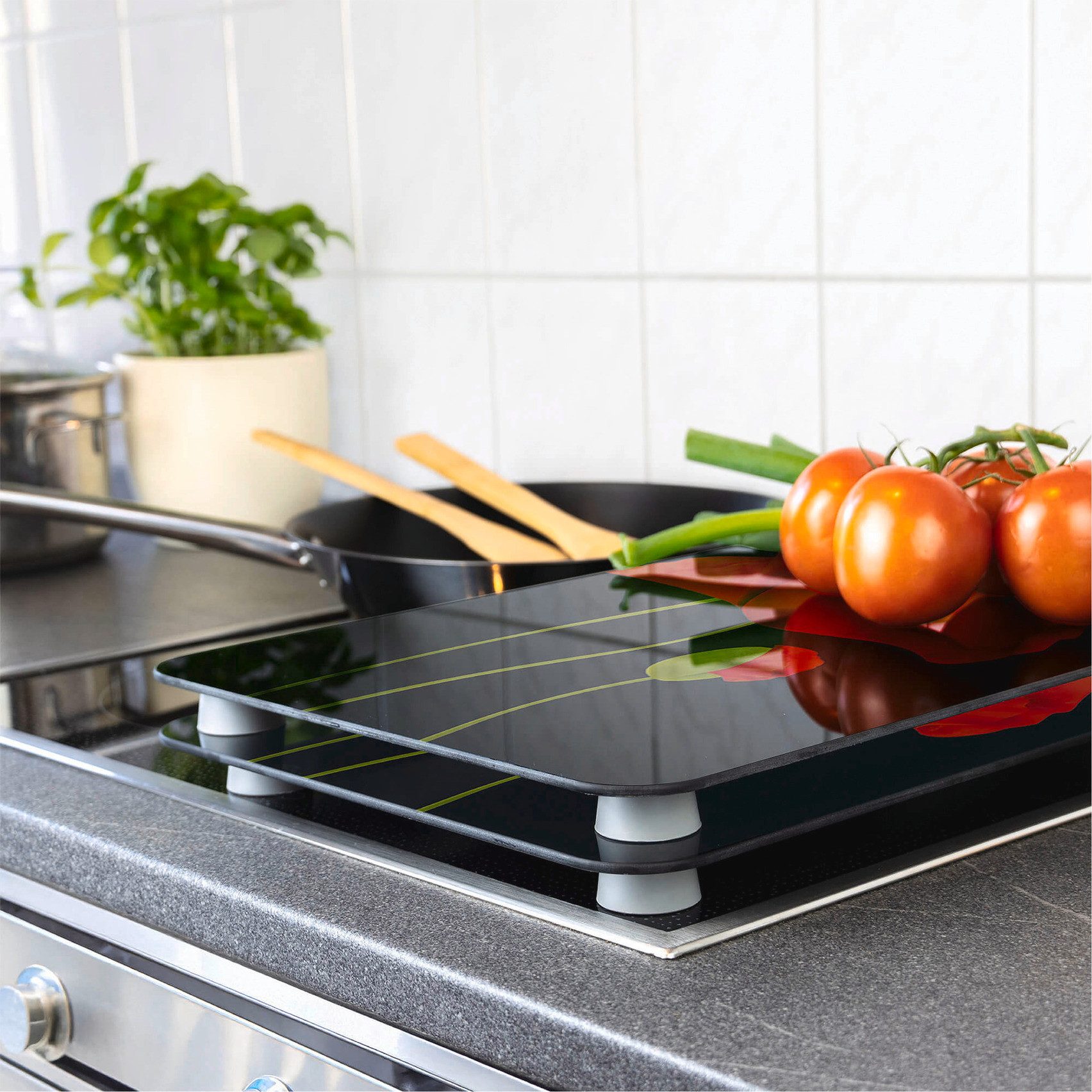 WENKO Kookplaatdeksel Universal Model Mohn Kookplaatafdekking voor alle soorten kookplaten, krasvast, met antislipvoetjes (set, 2-delig)