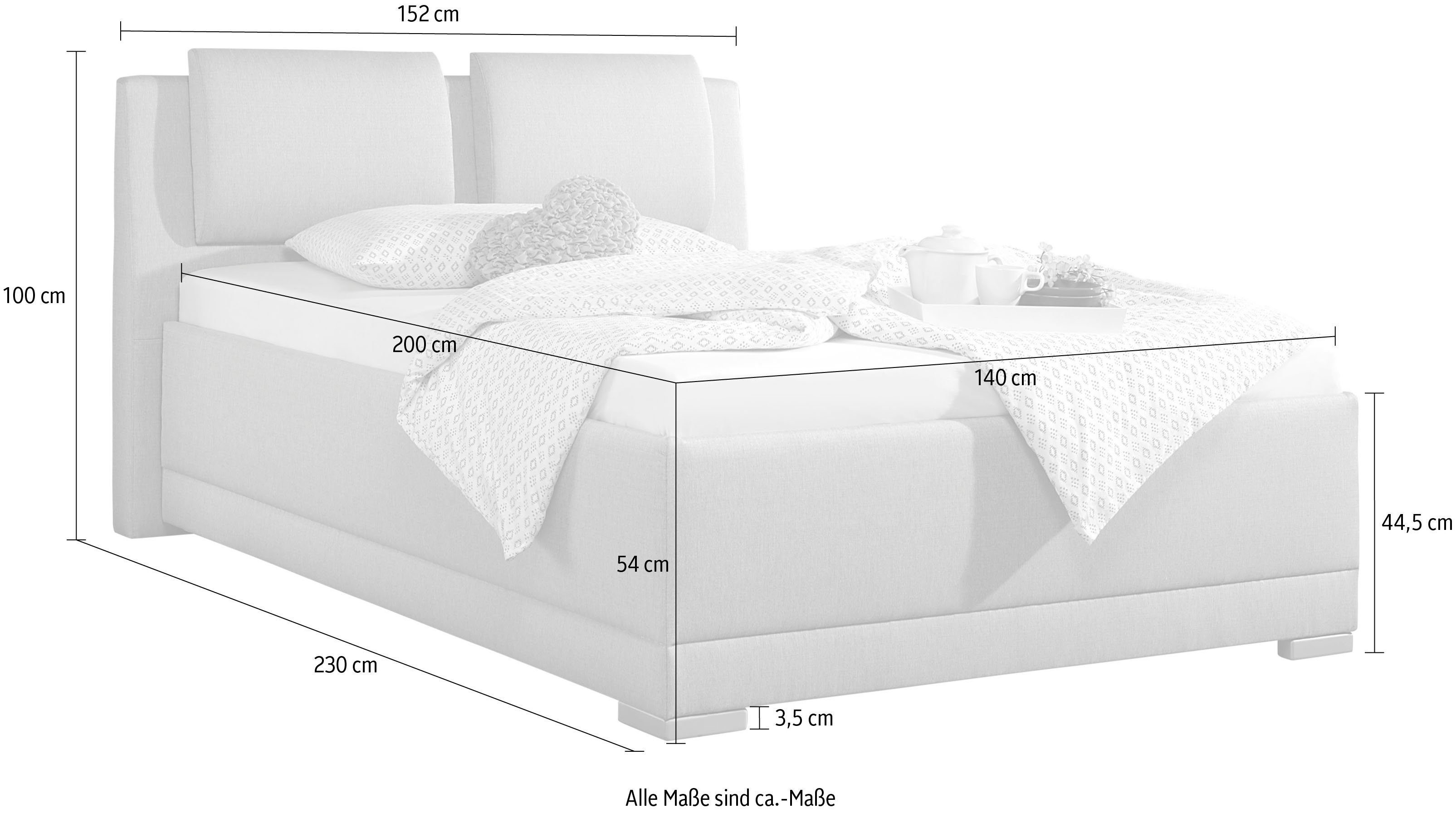 Maintal Gestoffeerd bed Oderzo met bedkist, verstelbare hoofdsteun, matrassen in h2 of h3 ter keuze