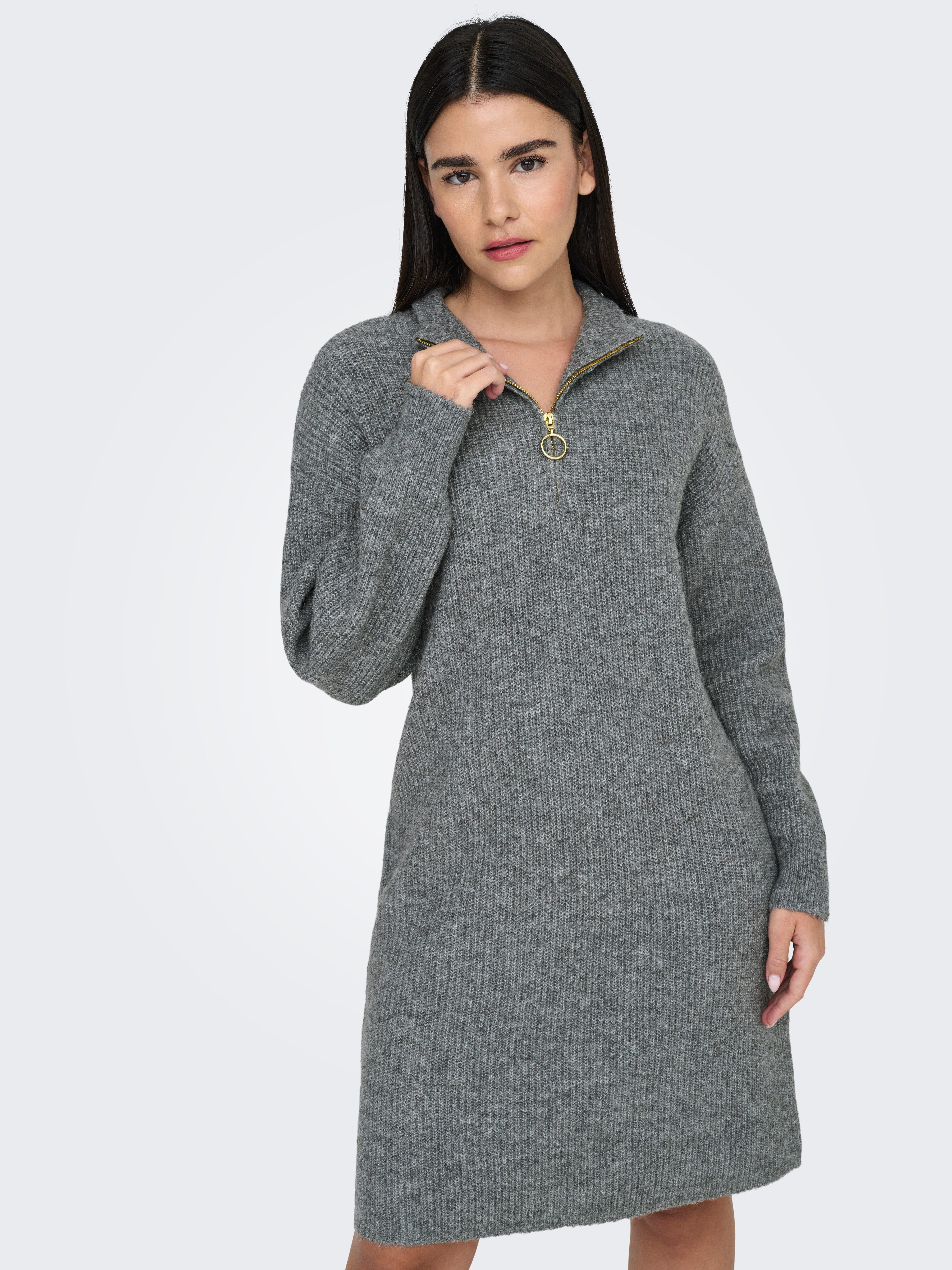 Only Gebreide jurk ONLTOKYO L/S ZIP DRESS KNT