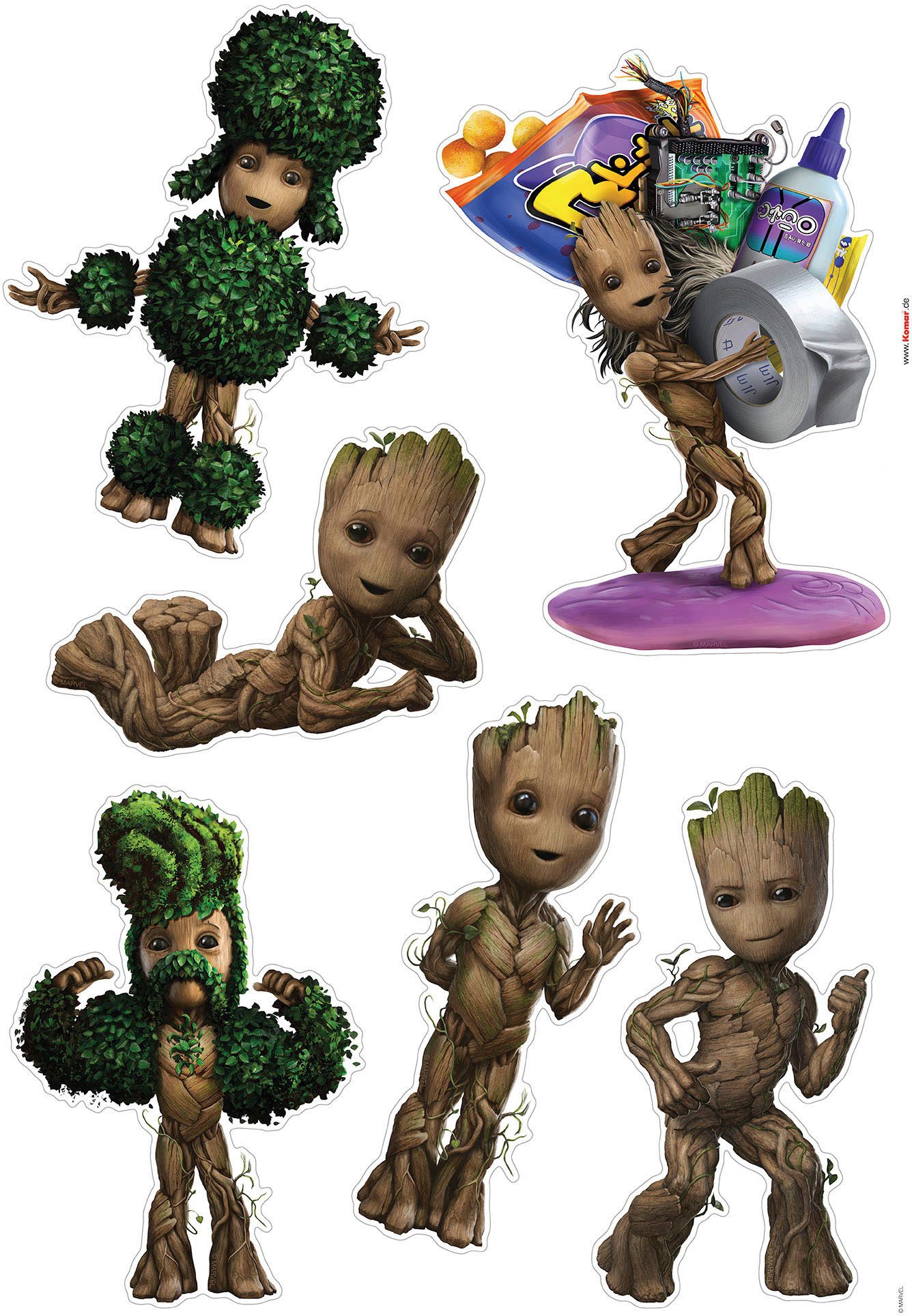 Komar Wandfolie I am Groot! - afm. 50 x 70 cm zelfklevend, wandstickers, kinderkamer (6-delig)