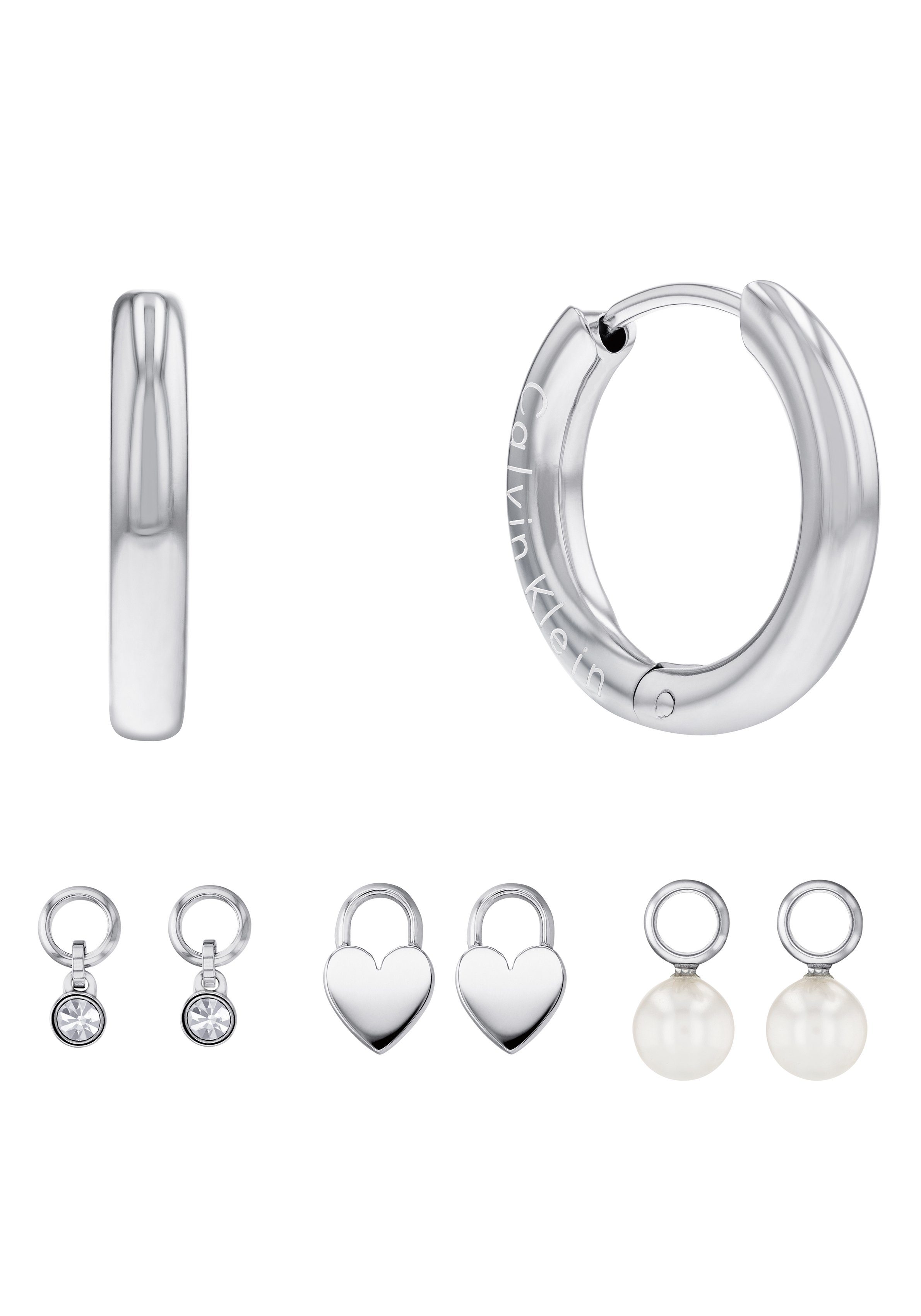 Calvin Klein Oorringenset Huggie, 35700001 met glassteen - met glazen parel (set, 8-delig)