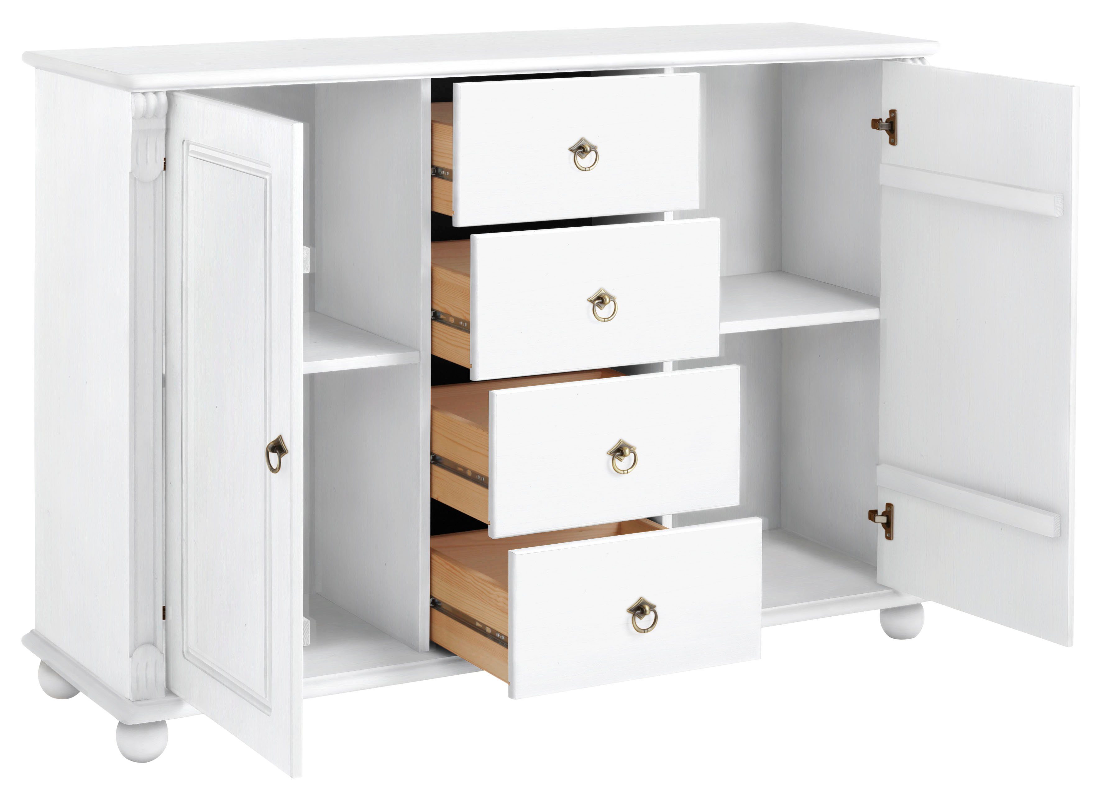 Home affaire Kast met laden en deuren Tessin, buffetonderkast, klassieke landelijke stijl van massief, fsc®-gecertificeerd dennenhout, 128cm breed
