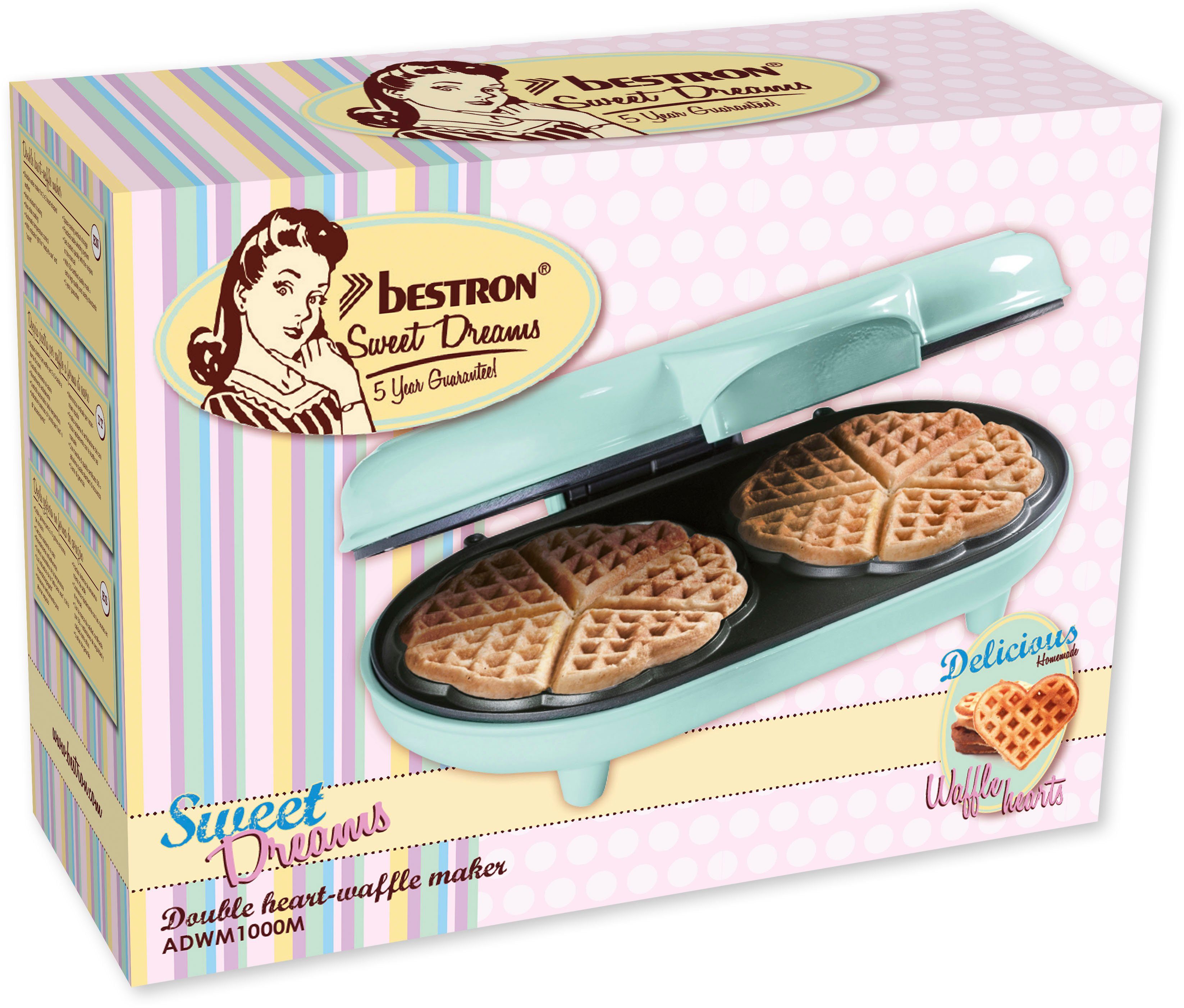 bestron Wafelijzer ADWM1000M Dubbelwafelijzer voor klassieke hartvormige wafels, antiaanbaklaag