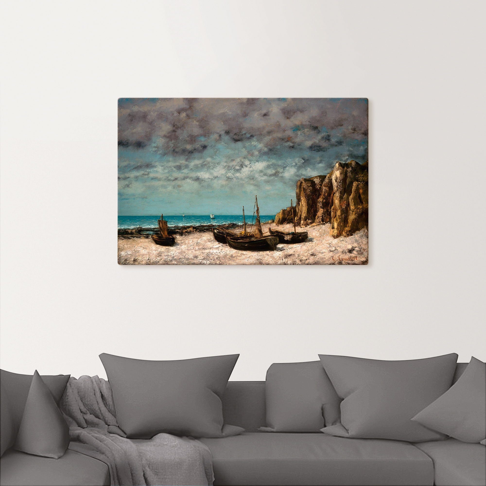 Artland Artprint Boten op het strand van Etretat. Rond 1872/75 als artprint op linnen, poster in verschillende formaten maten