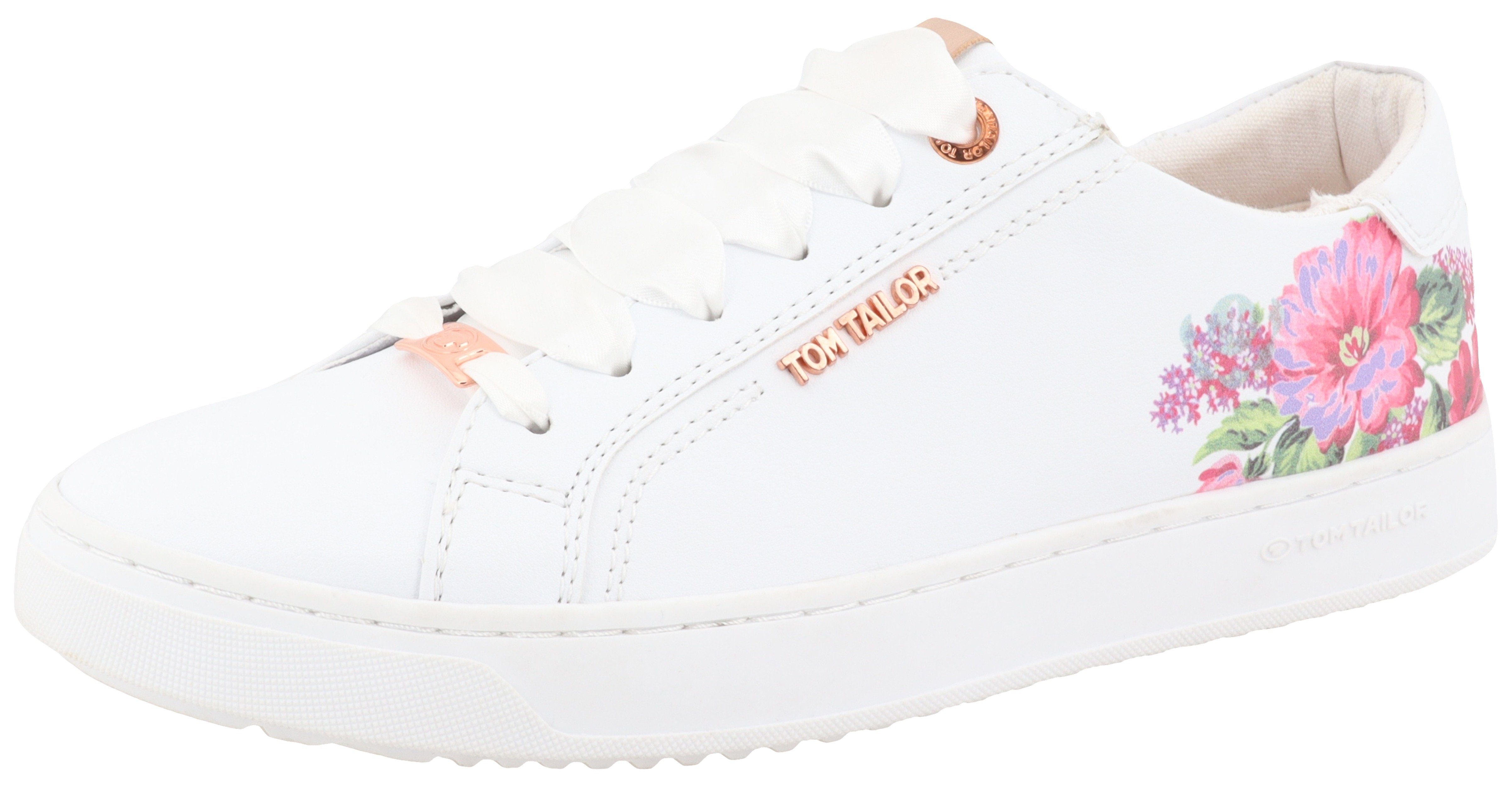 Tom Tailor Plateausneakers met kleurrijke bloemenprint, vrijetijdsschoen, lage schoen, veterschoen