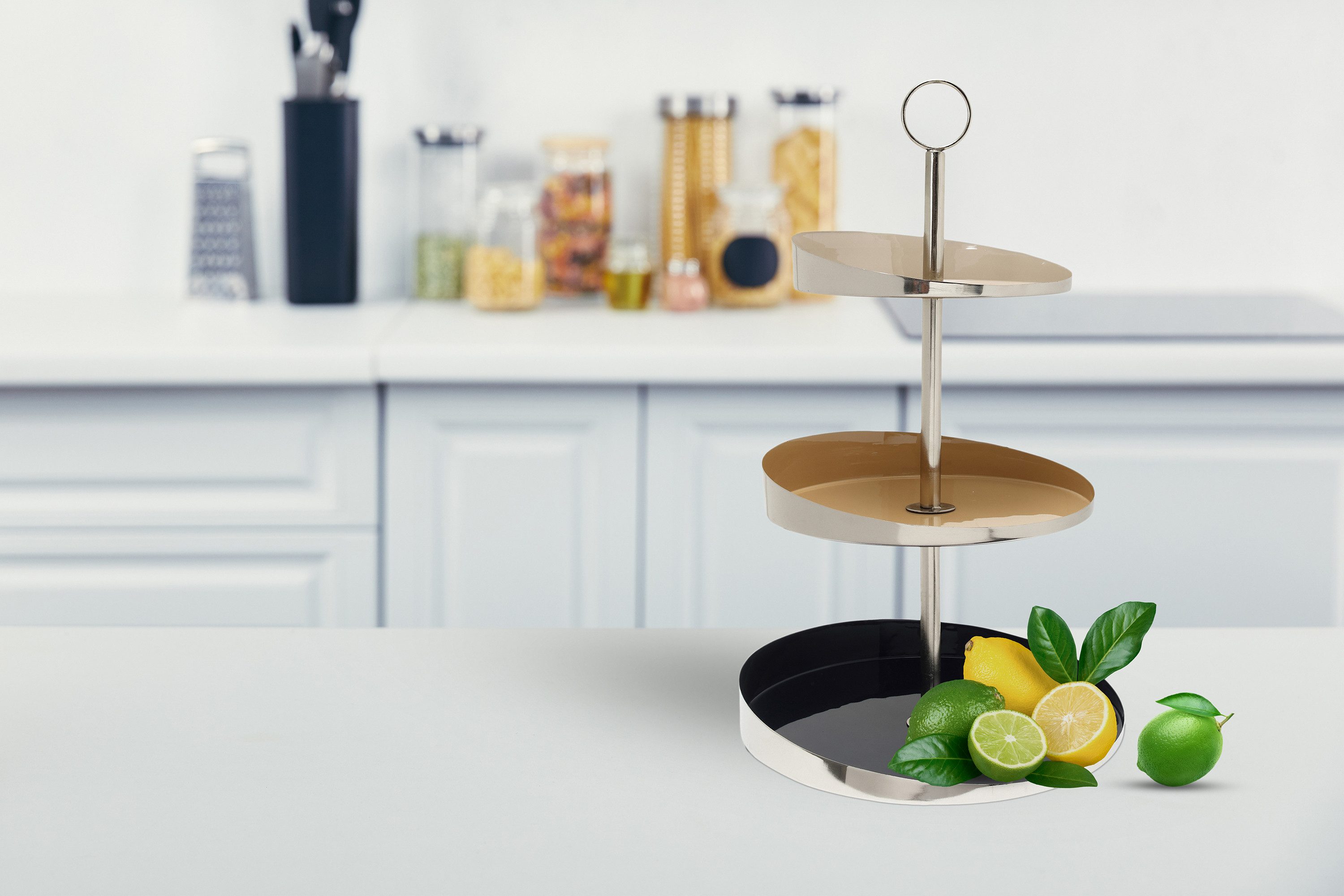 Kayoom Etagère Etagere Art Deco 2125 Handwerk, 3-laags serveerplateau van ijzer, kleurrijk gelakt