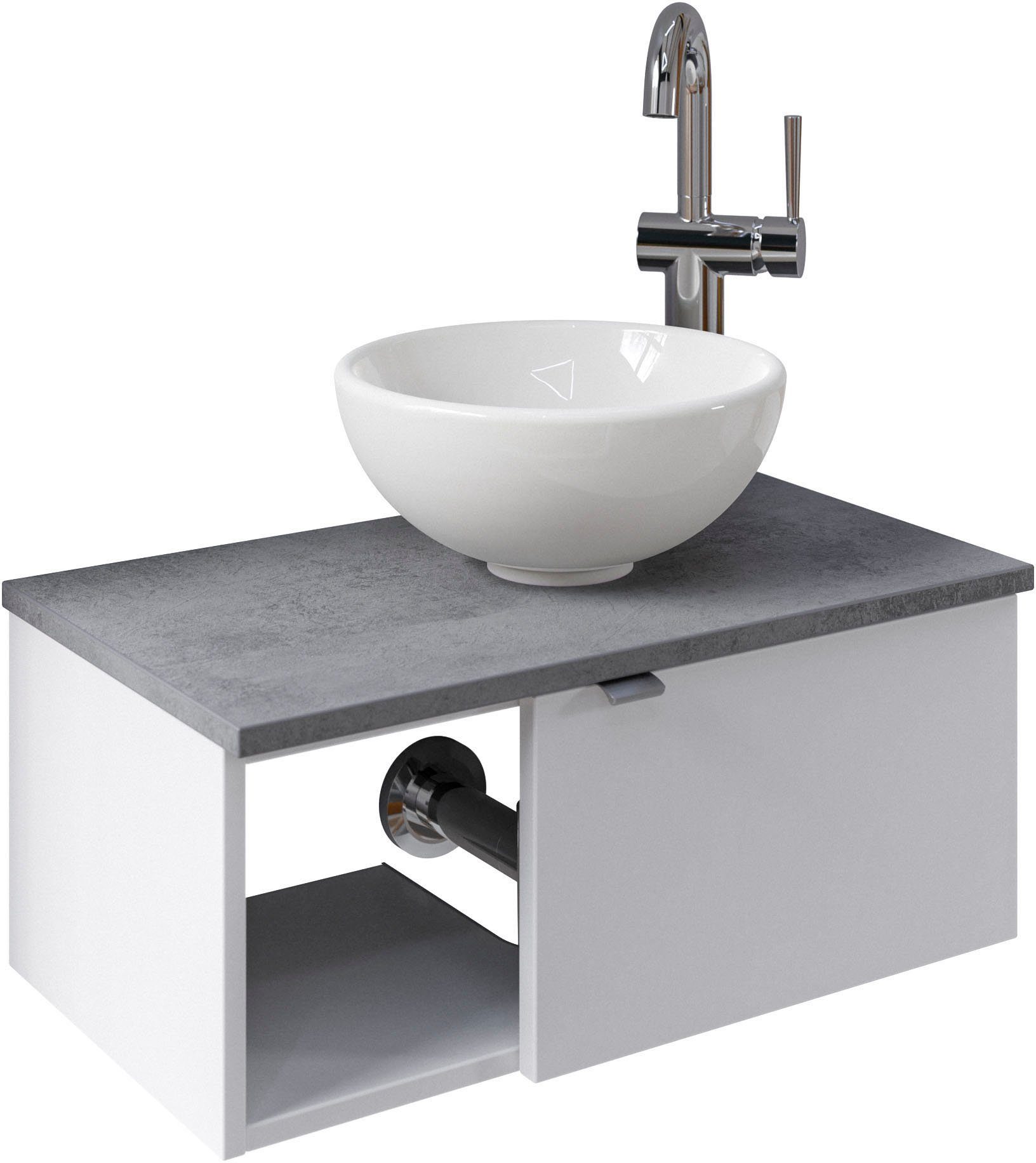 Saphir Wastafelonderkast Serie 6915 wastafel met onderkast voor gastenbadkamer, tweede toilet (3-delig)