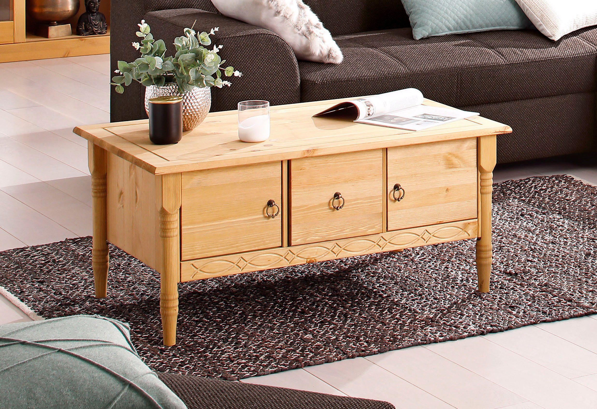 Home affaire Salontafel Indra van massief dennenhout, fsc®, met opbergruimte, discreet ornament