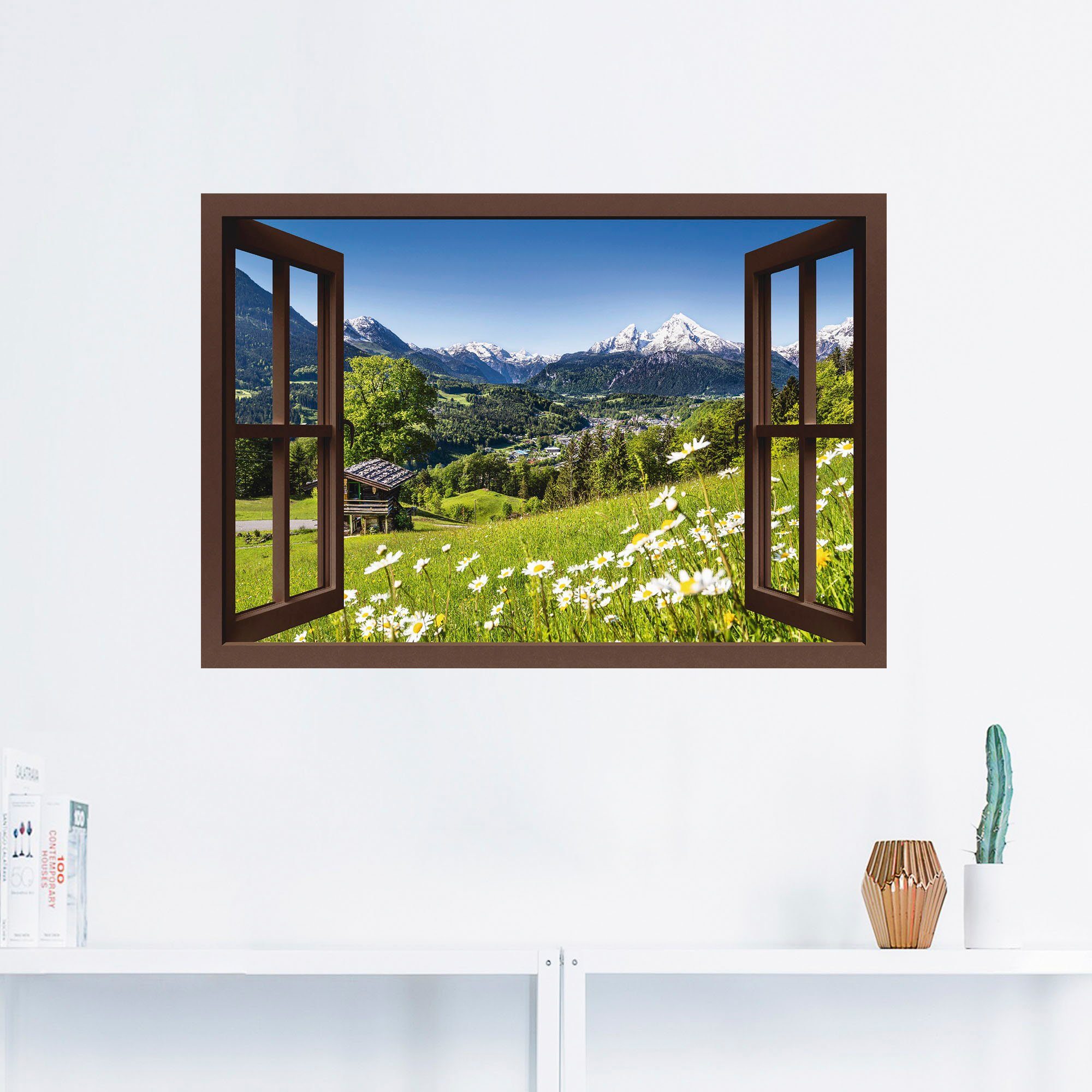 Artland Artprint Blik uit het venster Beierse Alpen als artprint van aluminium, artprint voor buiten, artprint op linnen, poster, muursticker