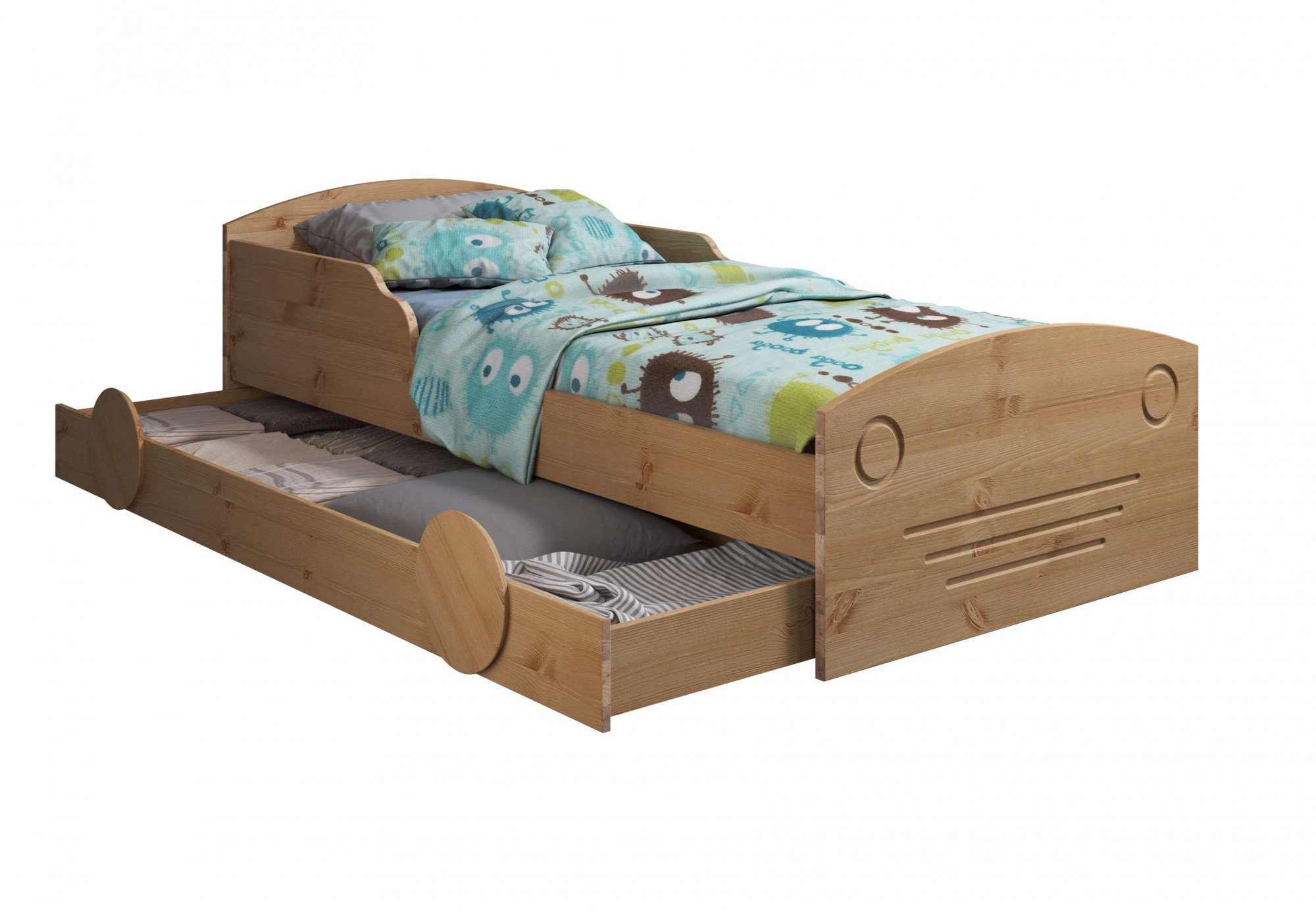 Lüttenhütt Kinderledikant Levke gemaakt van massief grenen, 90 x 160 cm, inclusief lade en lattenbodem eenpersoonsbedden beige