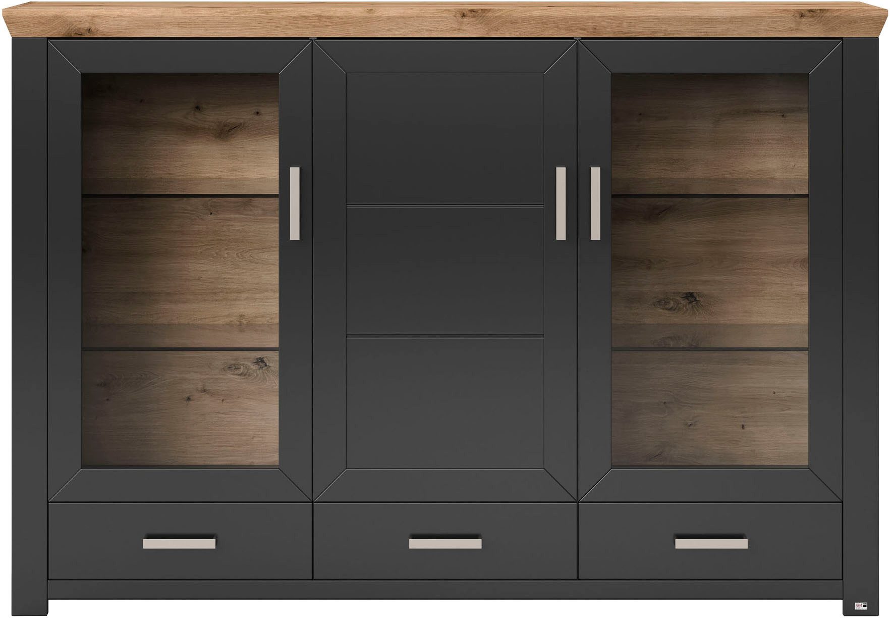 set one by Musterring Highboard York Type 57, met glazen deuren, veel opbergruimte, verlichting optioneel, B 184 cm