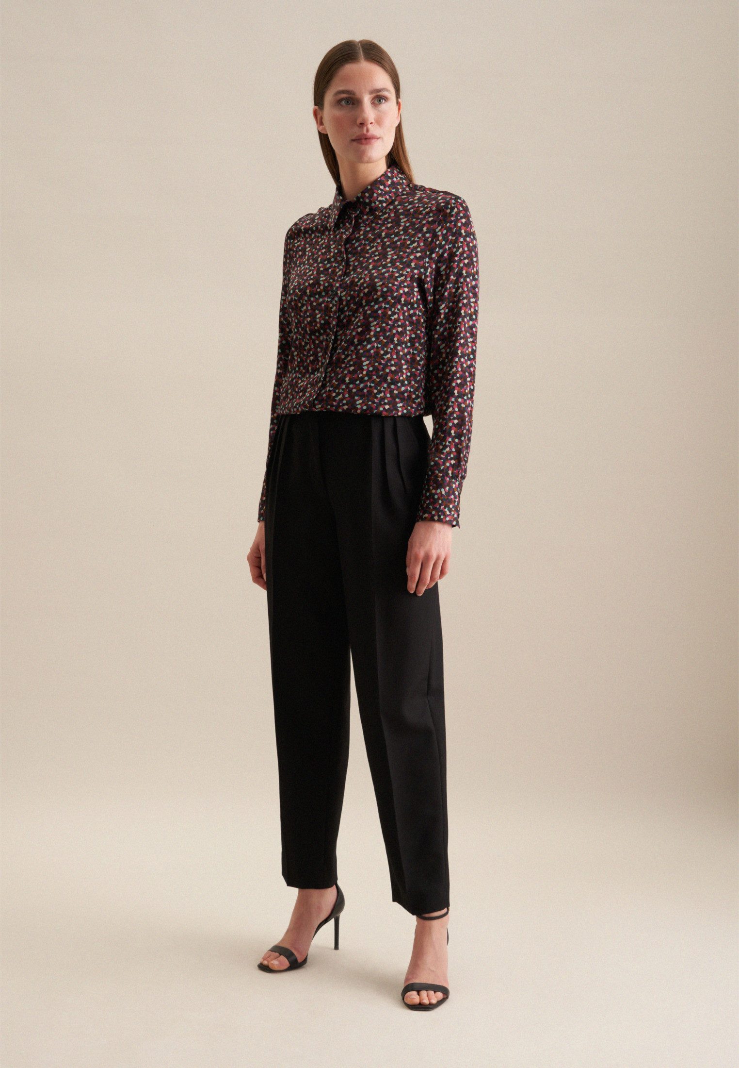 seidensticker Overhemdblouse Zwarte roos Lange mouwen kraag print