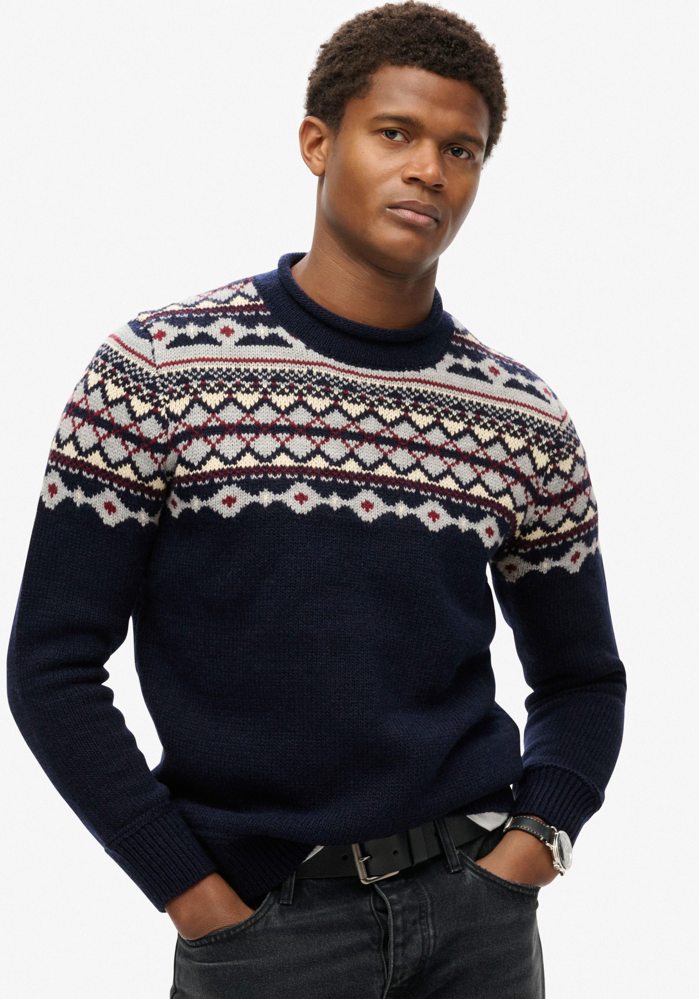 Superdry Trui met ronde hals FAIRISLE KNIT CREW JUMPER heren pullovers maat XXXL blauw