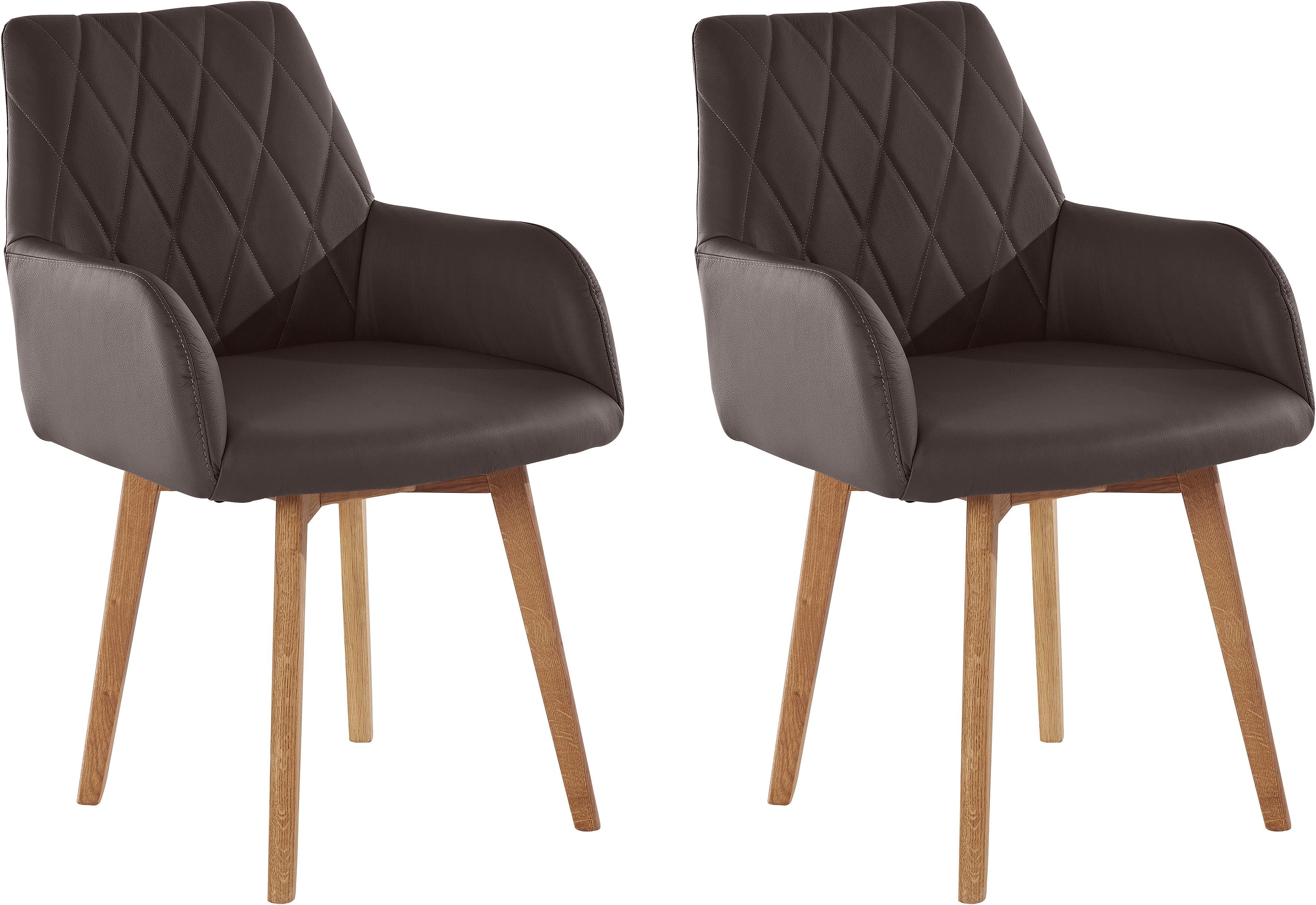 Home affaire Eetkamerstoel Brest Fauteuil in leer of microvezel, geolied massief eiken frame (2 stuks)