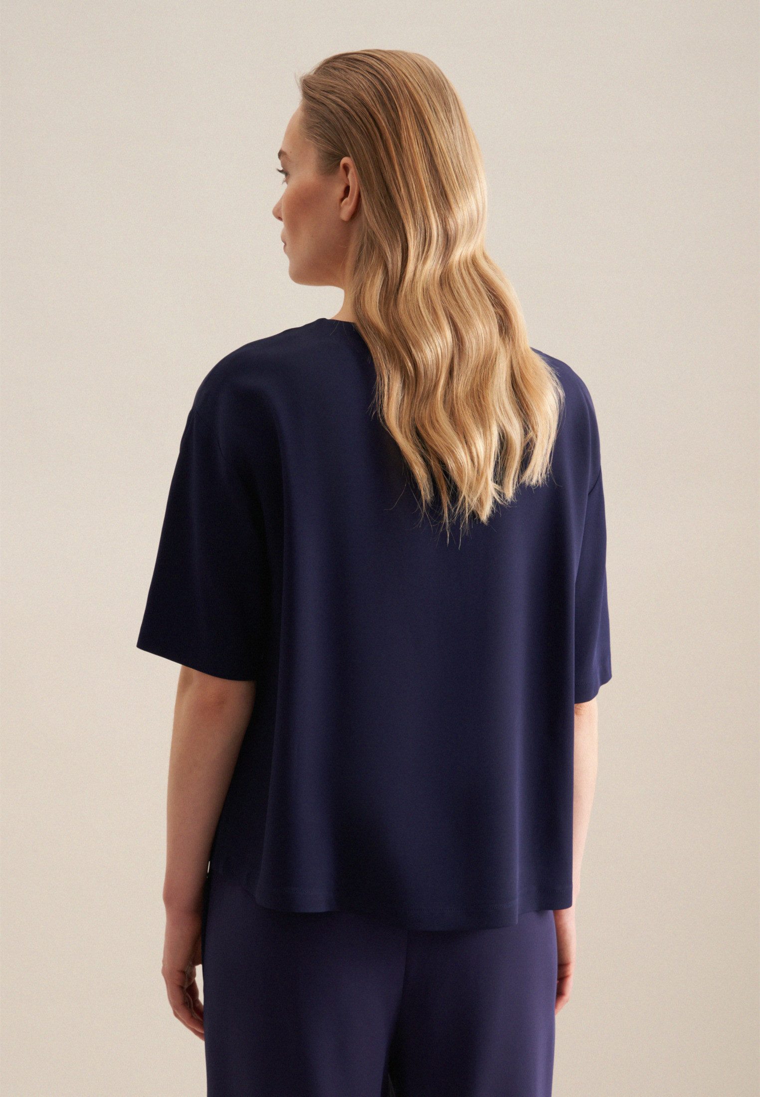 seidensticker Shirtblouse Zwarte roos Korte mouwen ronde hals uni