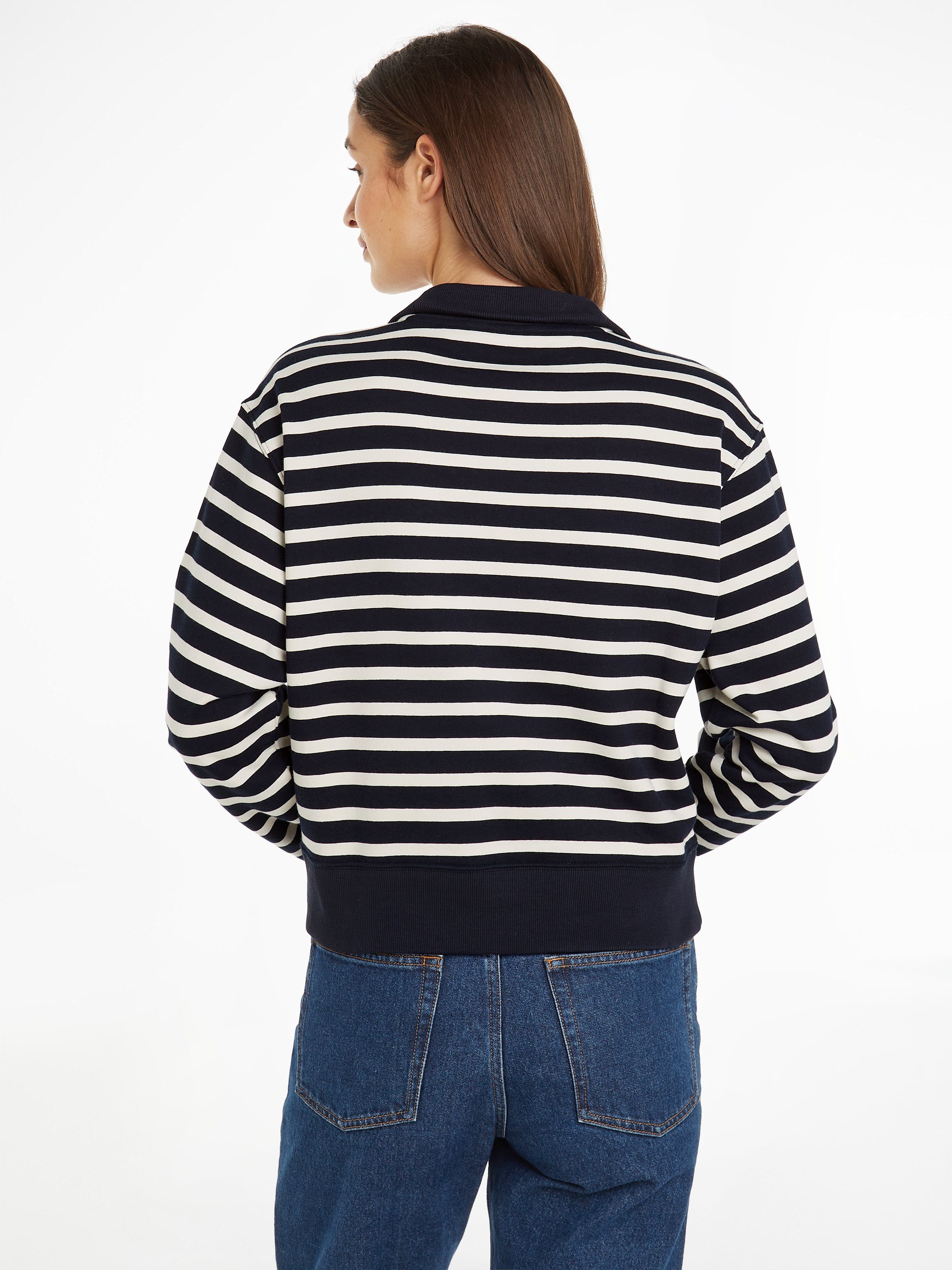 Tommy Hilfiger Sweater SMD BRETON STRIPE 1/2 ZIP HWK Polokraag met rits, gestreept, logo-borduursel