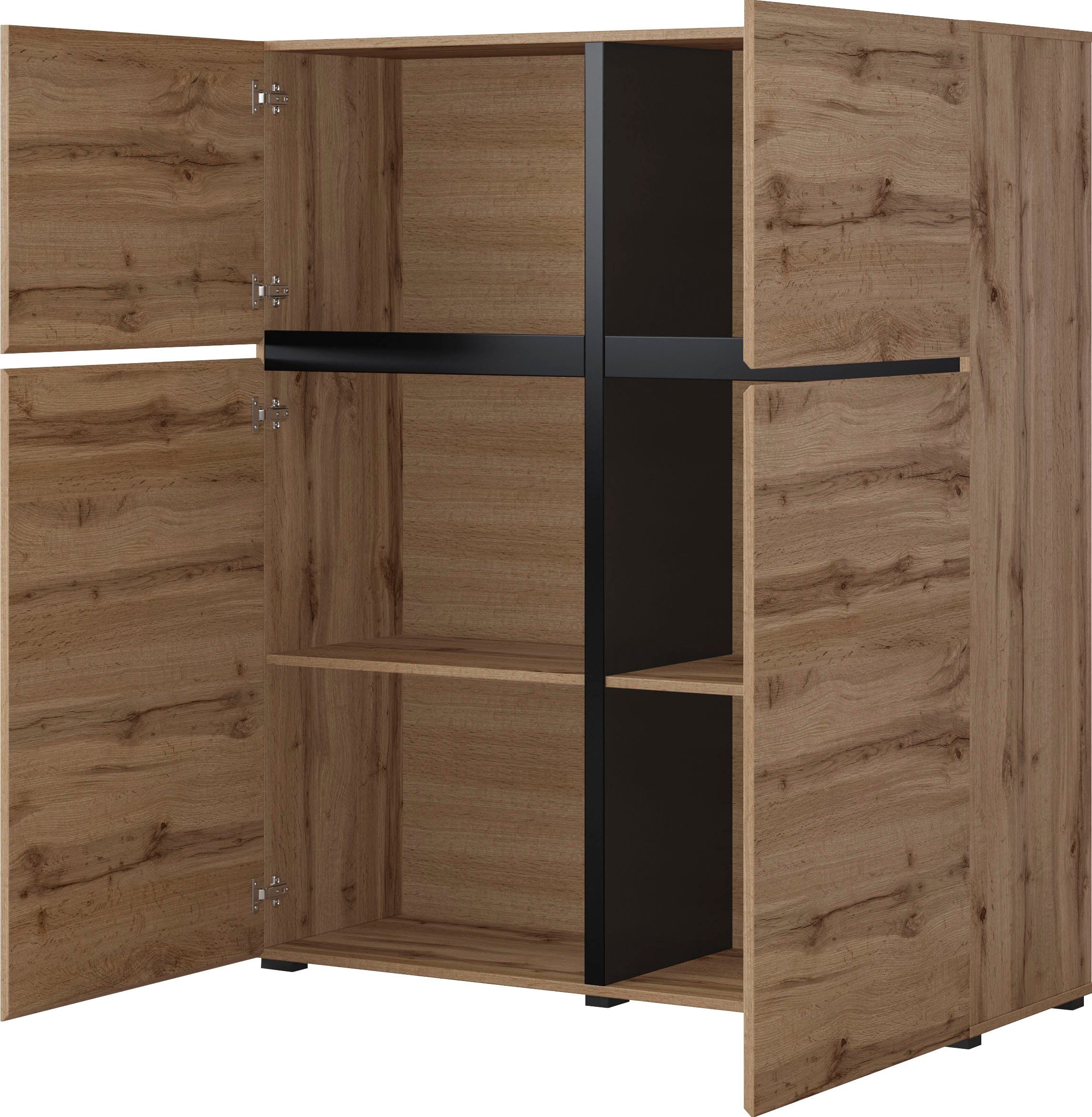 INOSIGN Highboard Cross, moderne greeploze hoge kast met 4 deuren,kast met deur Hoge kast, hoogte 139 cm met veel bergruimte, planken verstelbaar